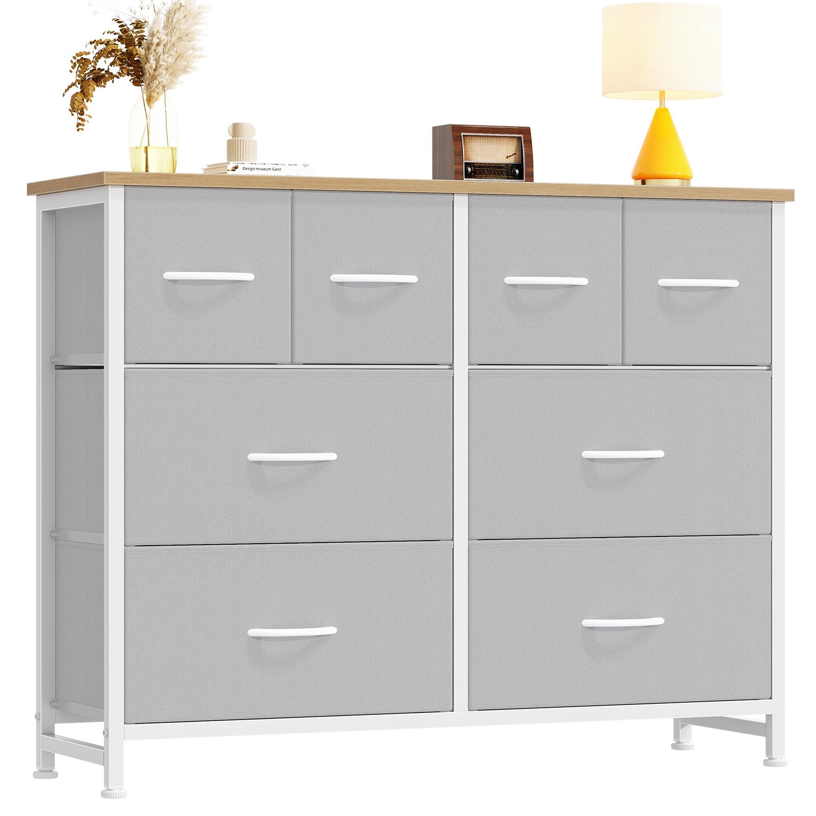 CONCETTA 8-Drawer Fabric Dresser, Wide Chest of Drawers, TV Stand for Bedroom, Living Room, Light Gray