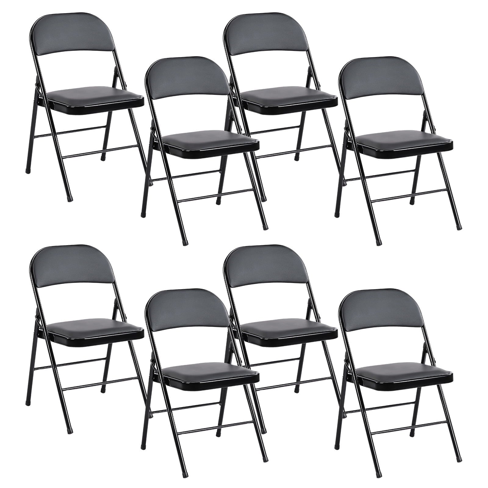 CONCETTA 8 Pack Sturdy Metal Folding Chair, PU Leather Metal Frame, Water-Resistant - Ideal for Meetings, Weddings, and Gatherings, Black