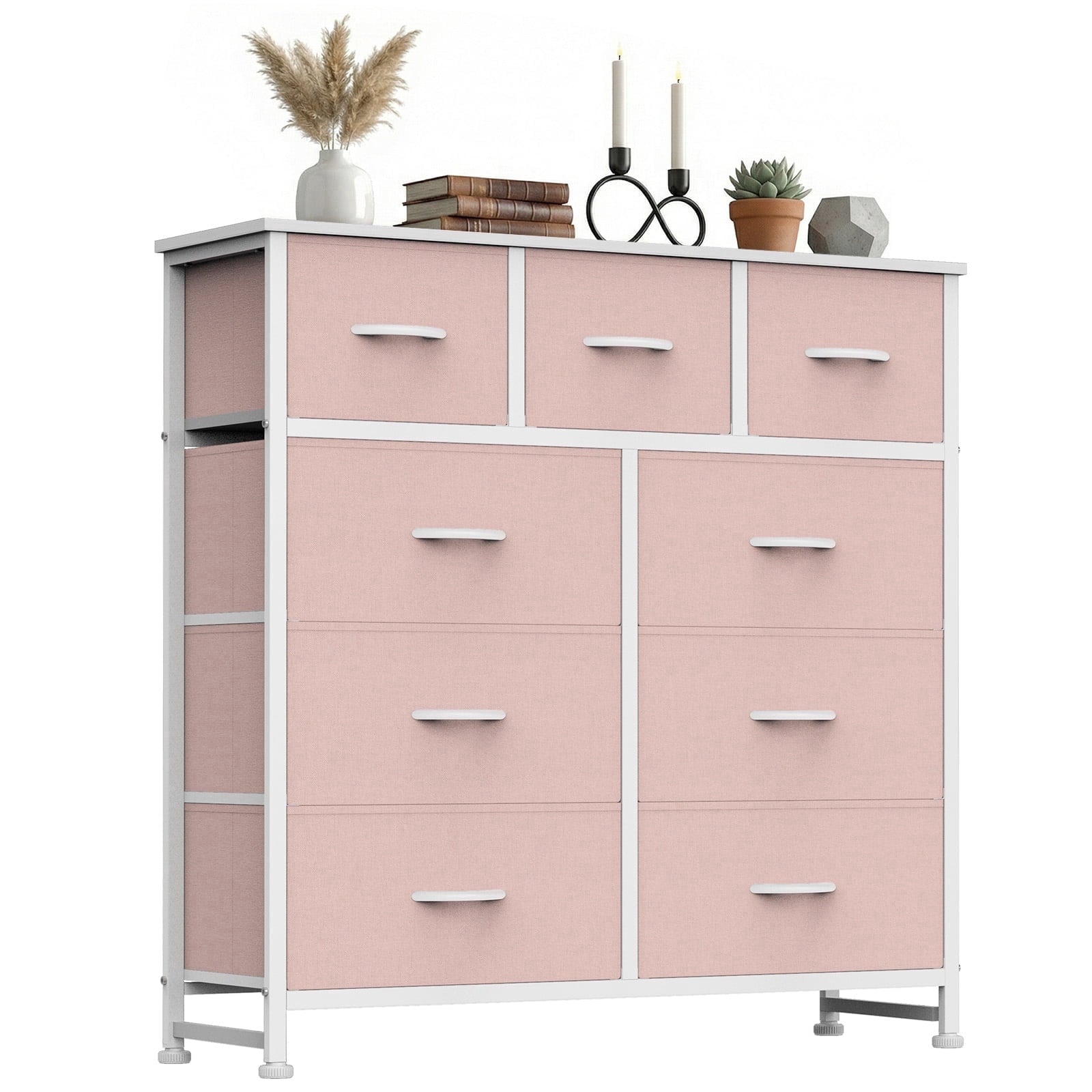 CONCETTA 9-Drawer Fabric Dresser Storage Chest for Bedroom, Closet, Storage Furniture for Adults, Pink