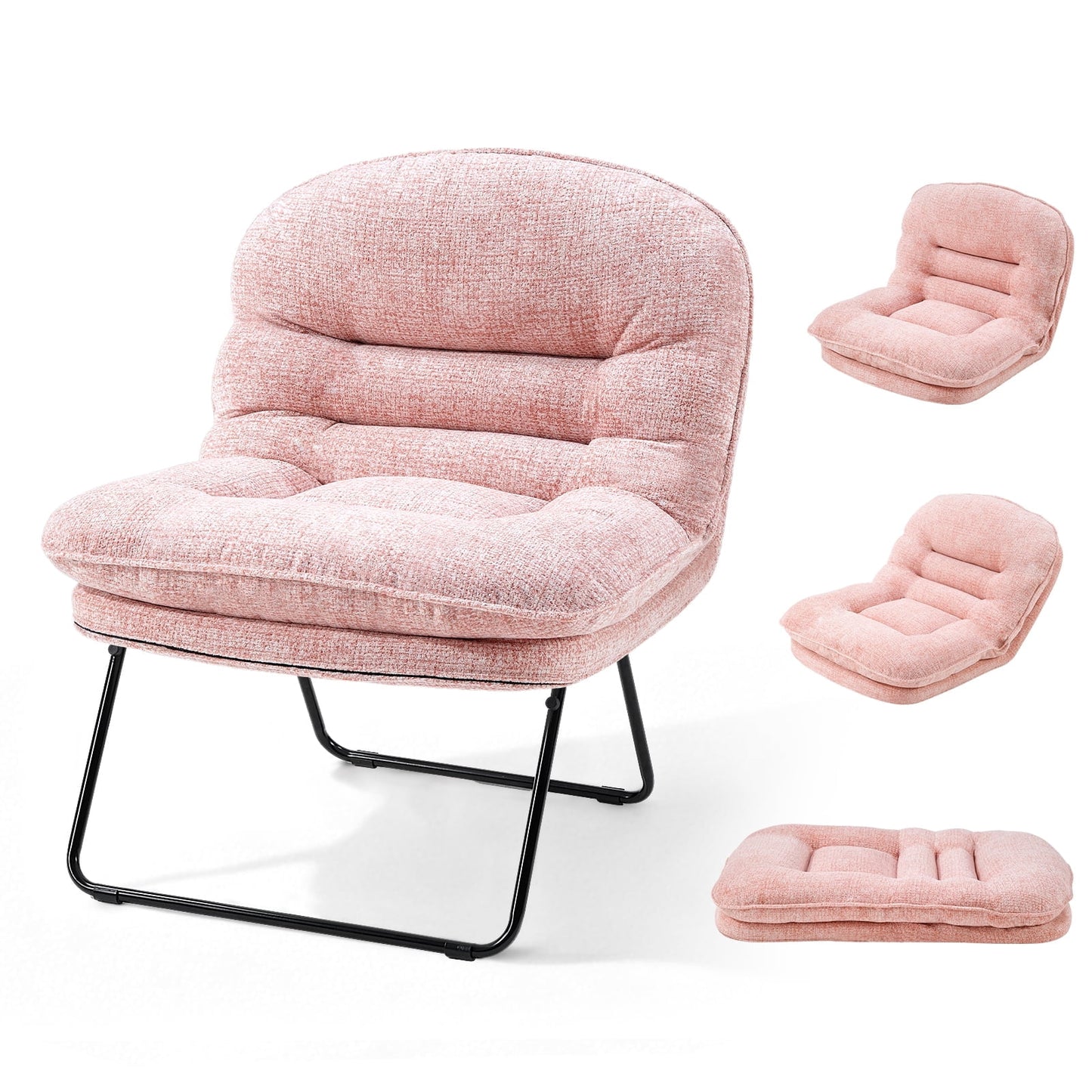 CONCETTA Casual Office Chair, Small Sofa Chair, Foldable Chair with Foldable Metal Frame for Living Room, Bedroom, Office, Pink
