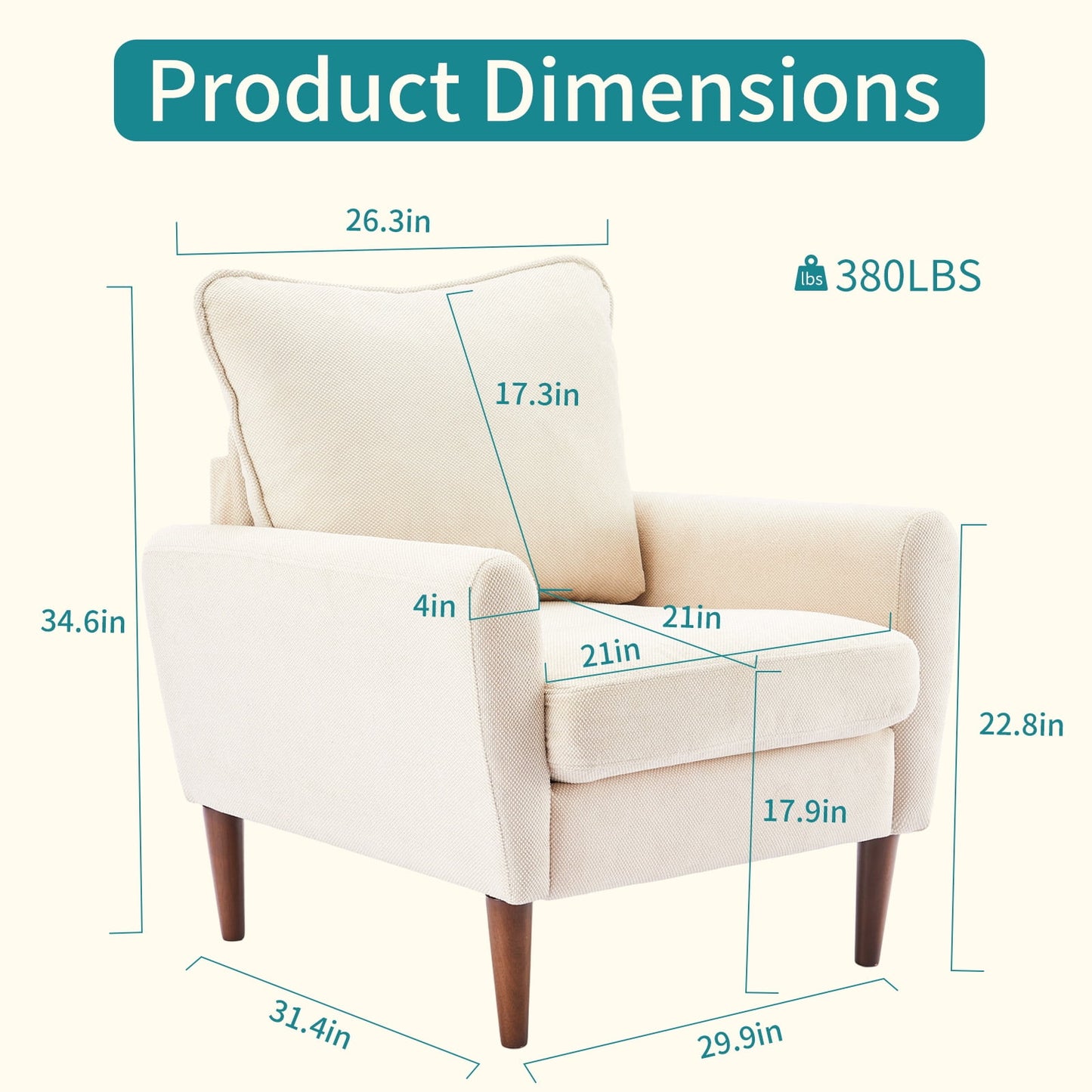 CONCETTA Comfy Chair for Adults, Leisure Chair for Bedroom Living Room Dorm Rooms Flexible Reading Chair, Beige