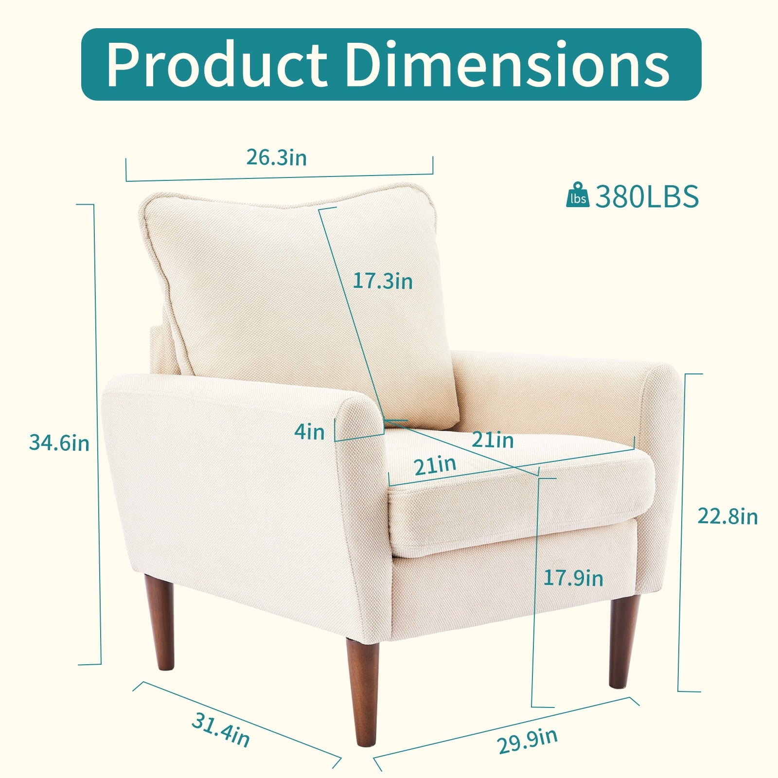 CONCETTA Comfy Chair for Adults, Leisure Chair for Bedroom Living Room Dorm Rooms Flexible Reading Chair, Beige