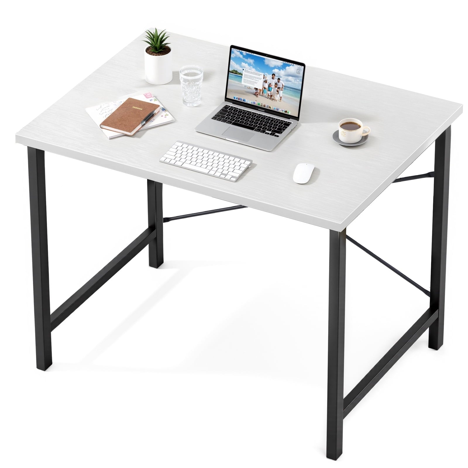 CONCETTA Computer Desk 31 Inch, Simple Farmhouse Table With Storage Bag & Headphone Hooks, White