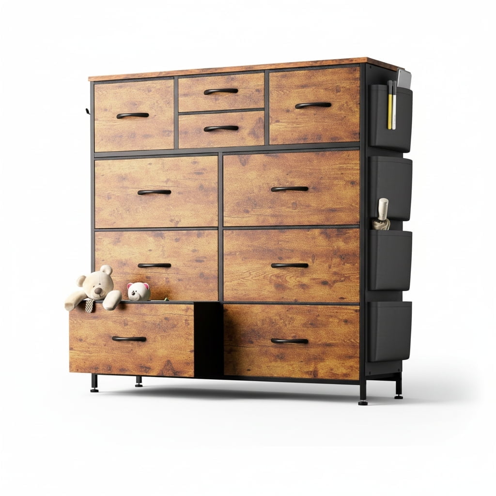 CONCETTA Dresser Storage with 10 Drawers,Storage Organizer for Closet, Wood Top for Bedroom, Living Room, Rust Brown