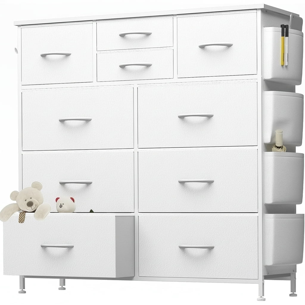 CONCETTA Dresser Storage with 10 Drawers,Storage Organizer for Closet, Wood Top for Bedroom, Living Room, White