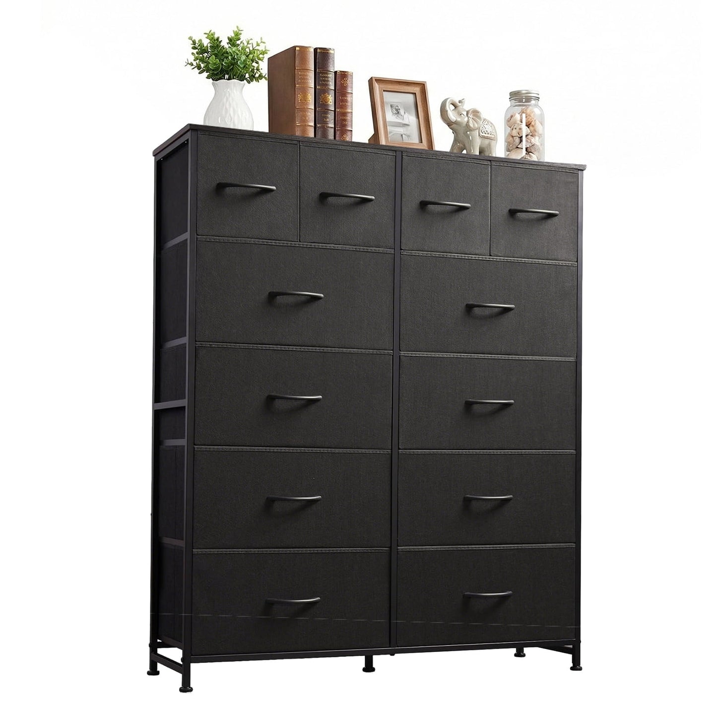 CONCETTA Dresser Storage with 12 Drawers,Structural Stability, Iron Frame Structure and Wood Top for Living room, Home Office, Black