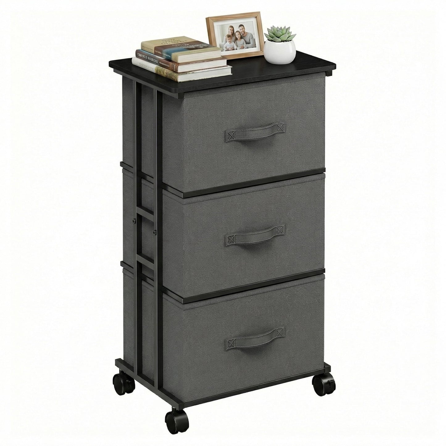 CONCETTA Dresser Storage with 3 Drawers, Storage with Wheels for Bedroom, Home Office, Gray