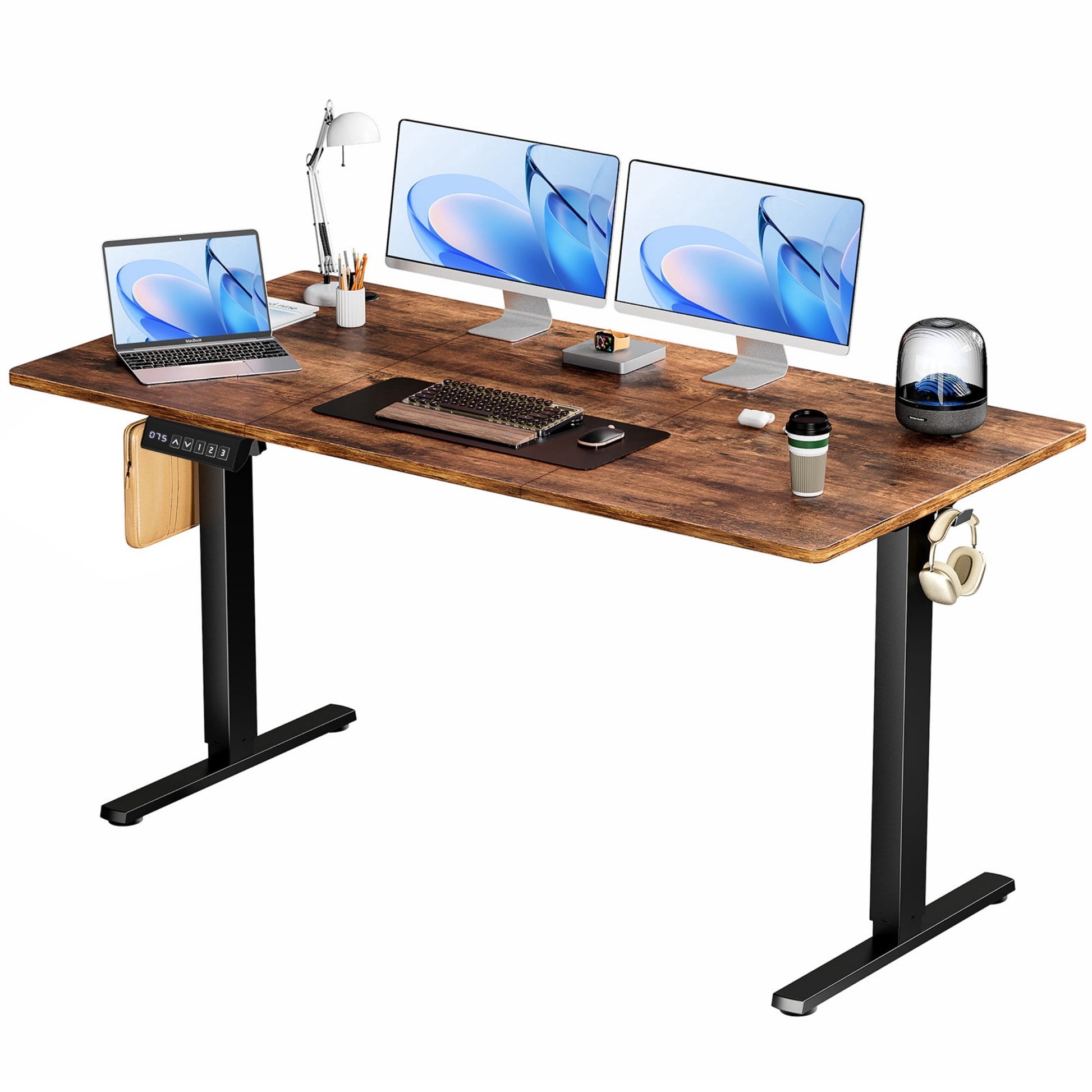 CONCETTA Electric Height Adjustable Desk, 63"x24" Ergonomic Sit Stand Workstation, One-Touch Lift Home Office Desk, Rust