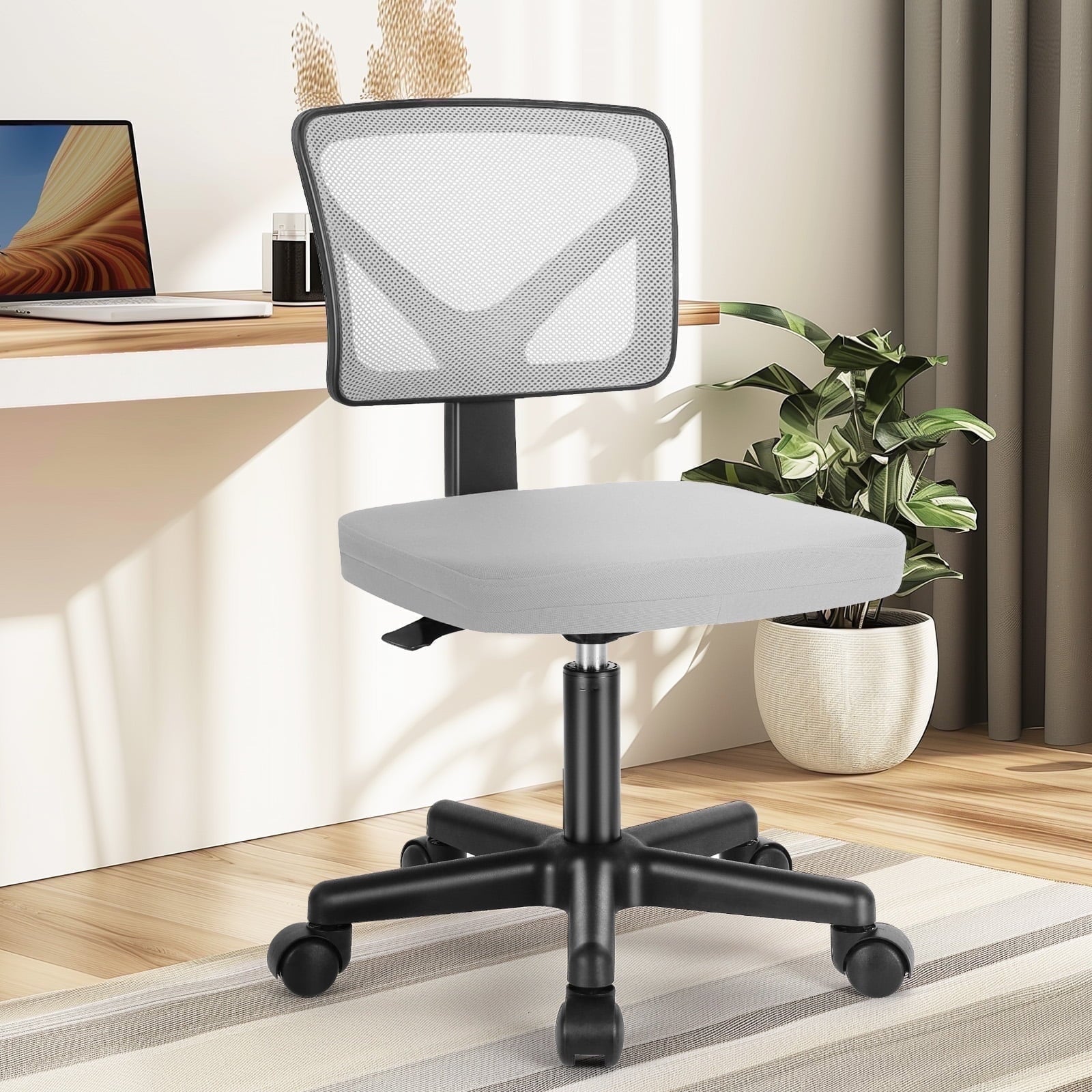 CONCETTA Ergonomic Home Office Mesh Desk Chair, Small Space, Armless Rolling Chair for Adults, Gray