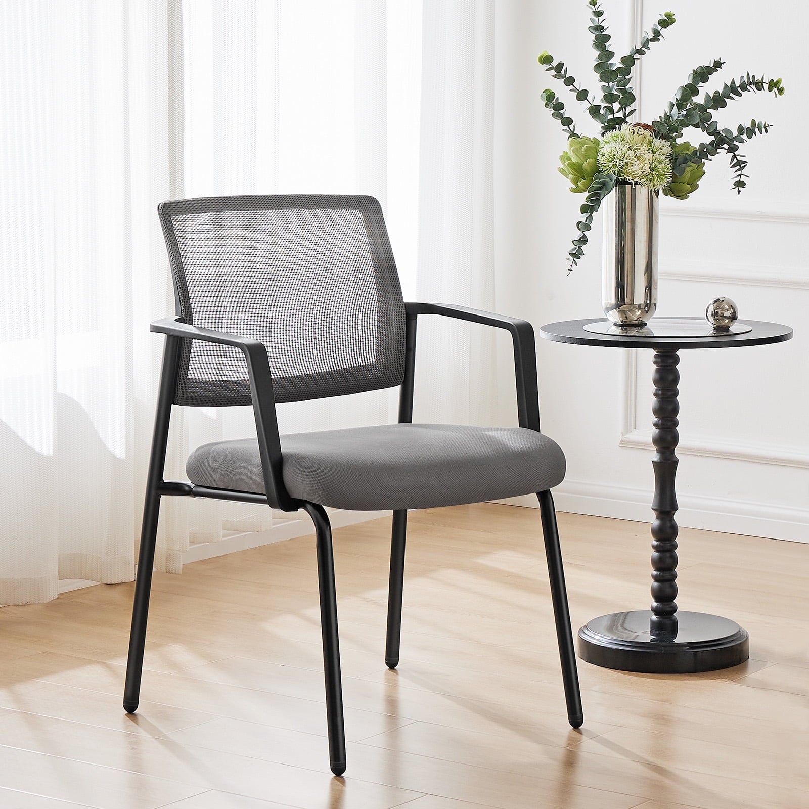 CONCETTA Stacking Reception Office Chair, Mesh Back with Fixed Armrest, Padded Cushion,Gray
