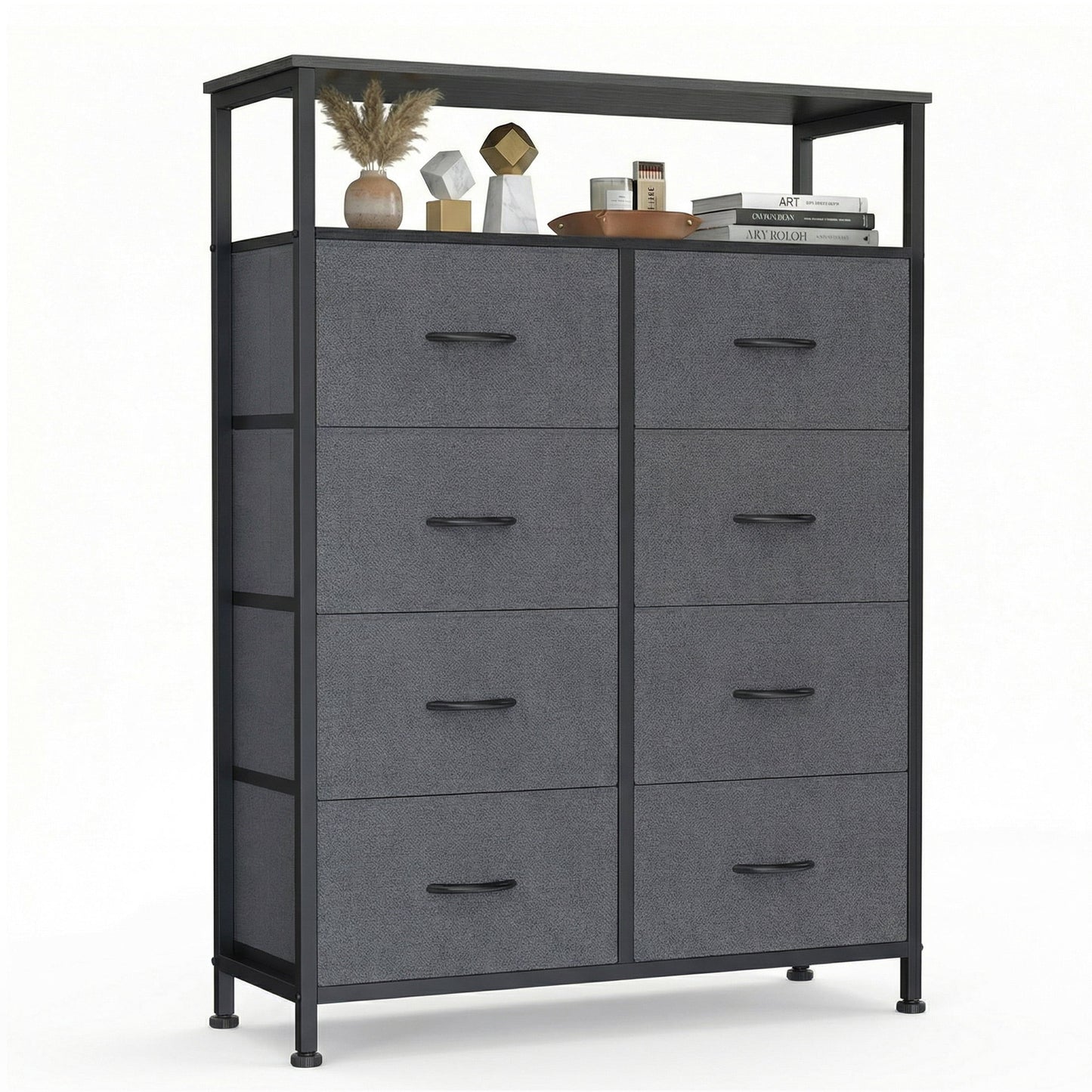 CONCETTA 8-Drawer Fabric  Dresser wiith Open Shelf, Tall  Storage Organizer for Bedroom Closet, Living Room, Hallway, Gray