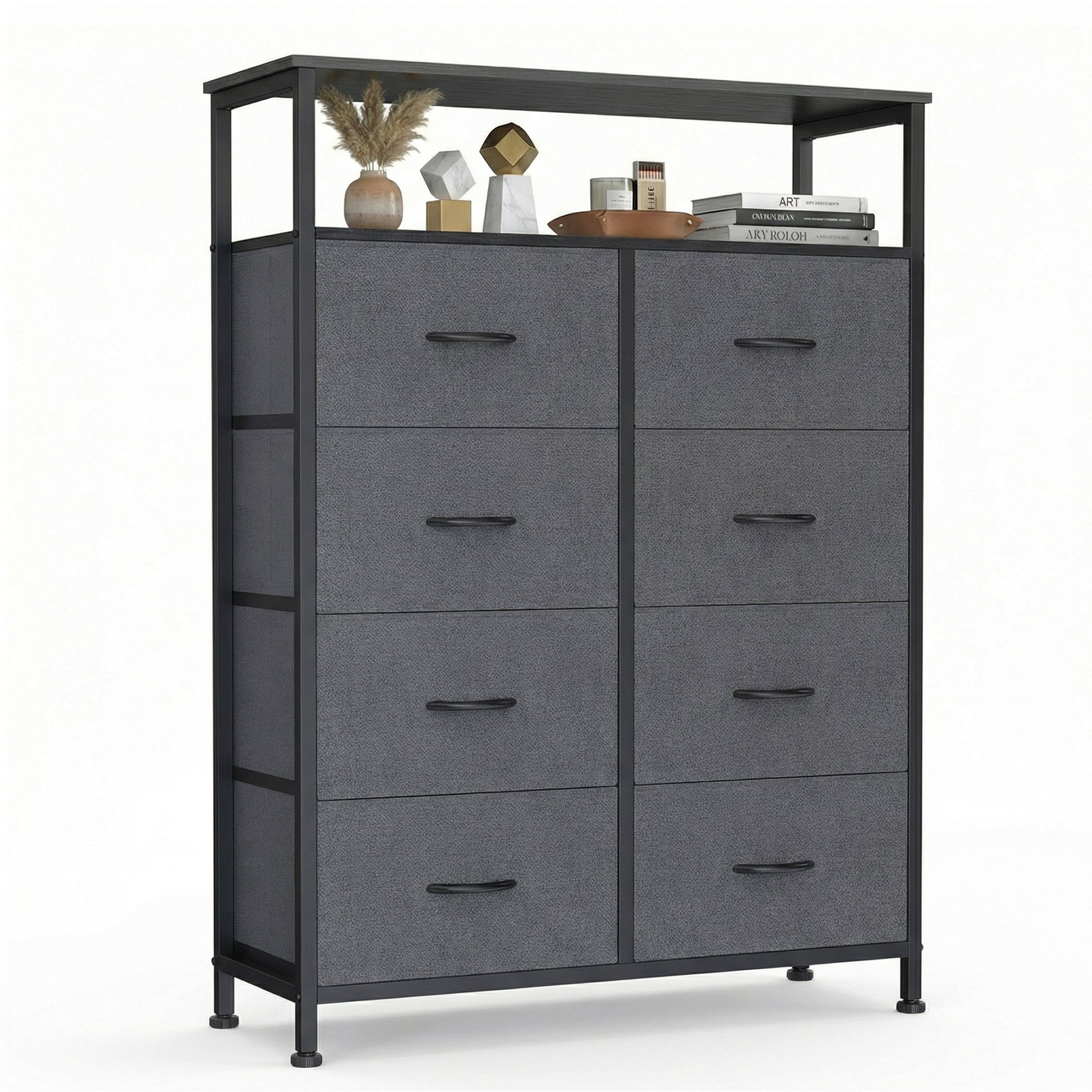CONCETTA 8-Drawer Fabric  Dresser wiith Open Shelf, Tall  Storage Organizer for Bedroom Closet, Living Room, Hallway, Gray