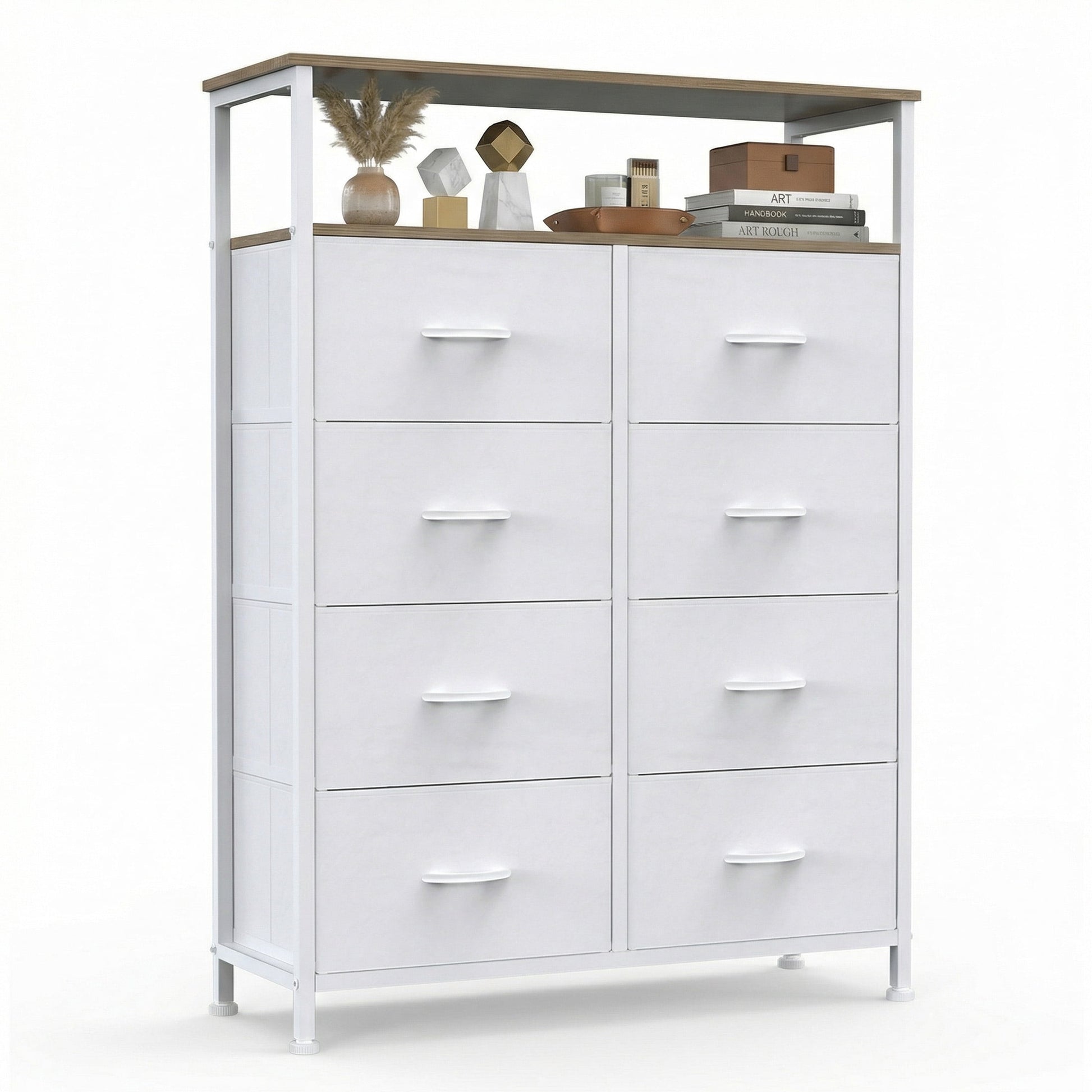 CONCETTA 8-Drawer Fabric Dresser with Open Shelf, Tall  Storage Organizer for Bedroom Closet, Living Room, Hallway, White