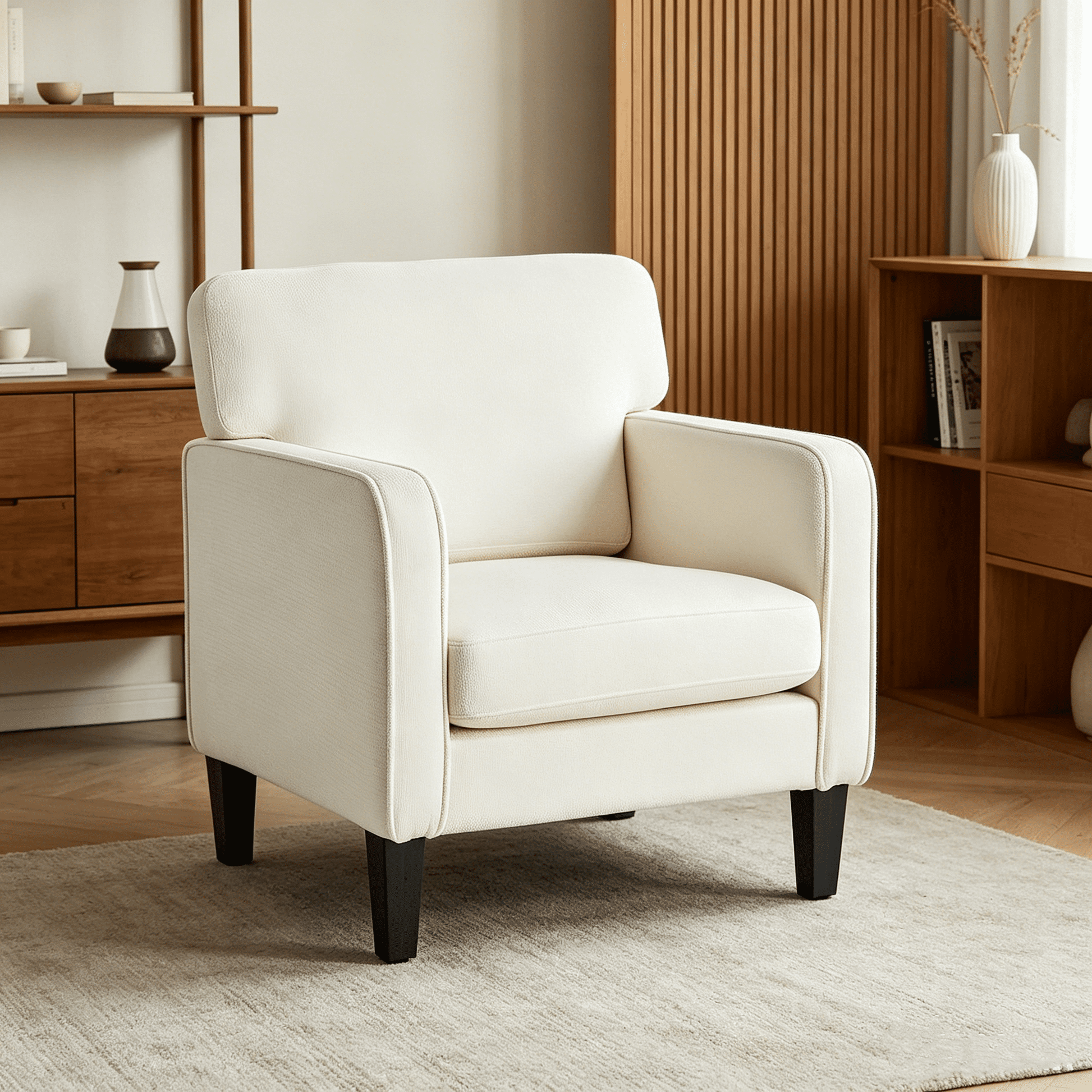 CONCETTA Silla Decorativa de Tela Chenilla con Reposabrazos, SillÃ³n Moderno y CÃ³modo Blanco para Sala de Estar Dormitorio Oficina