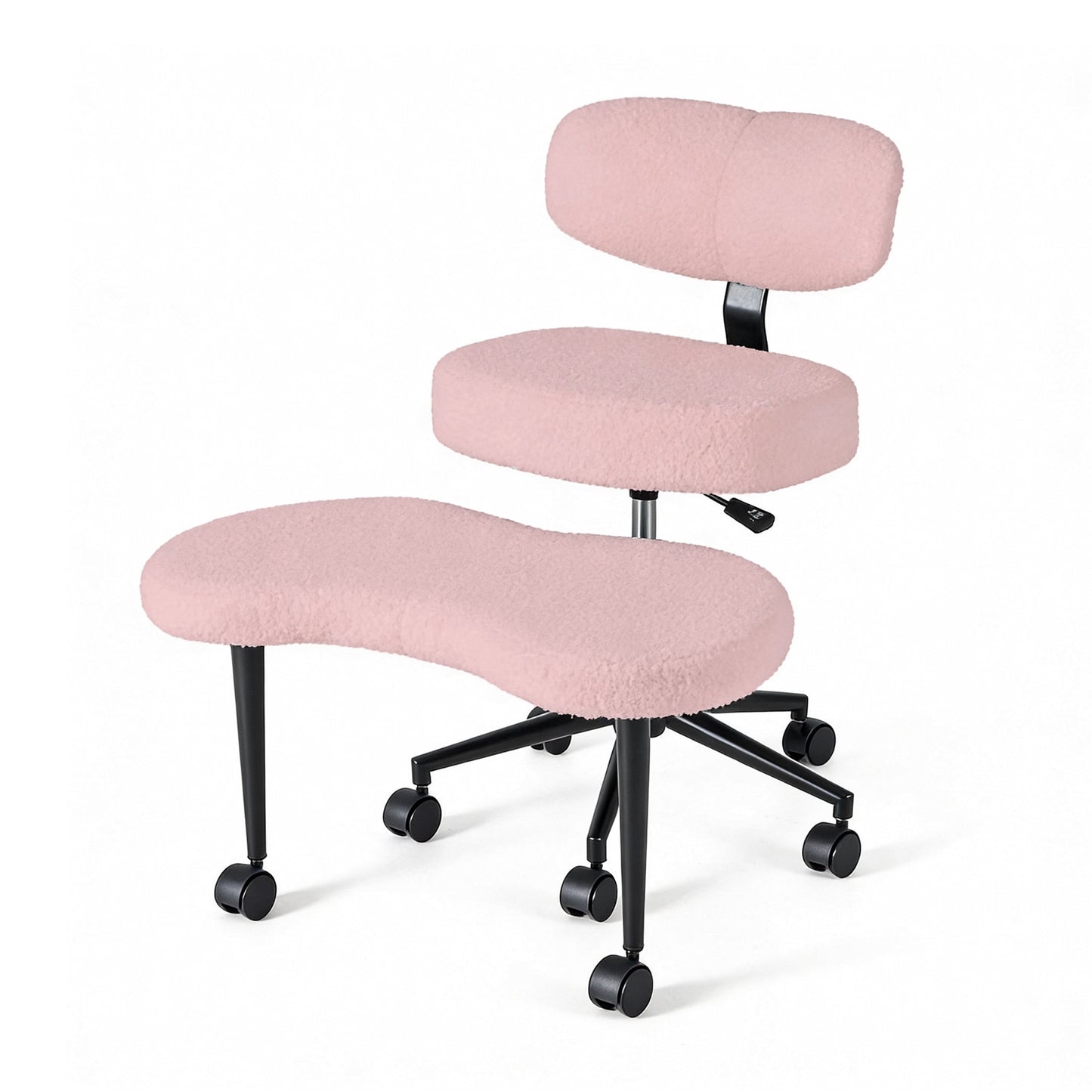 CONCETTA Meditation Cross Legged Chair PRO, Featuring Mobile Casters and 360Â° Swivel Design, Adjustable Backrest Relieves Pressure, Teddy Velvet, Pink