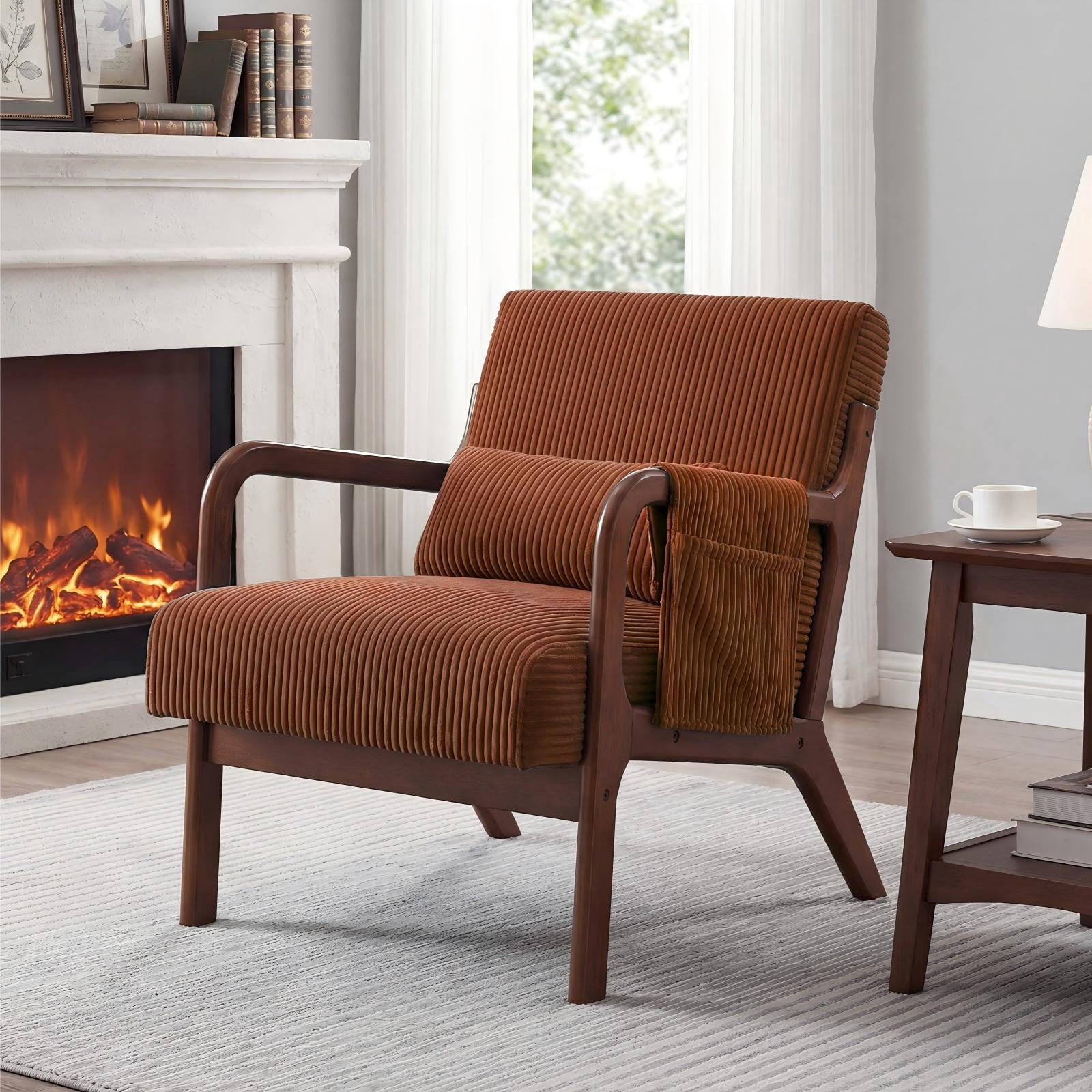 CONCETTA Mid-Century Modern Accent Chair, 1-Seat Cushioned Sofa Wood Frame with Arm for Living Room, Bedroom, Dark Beige