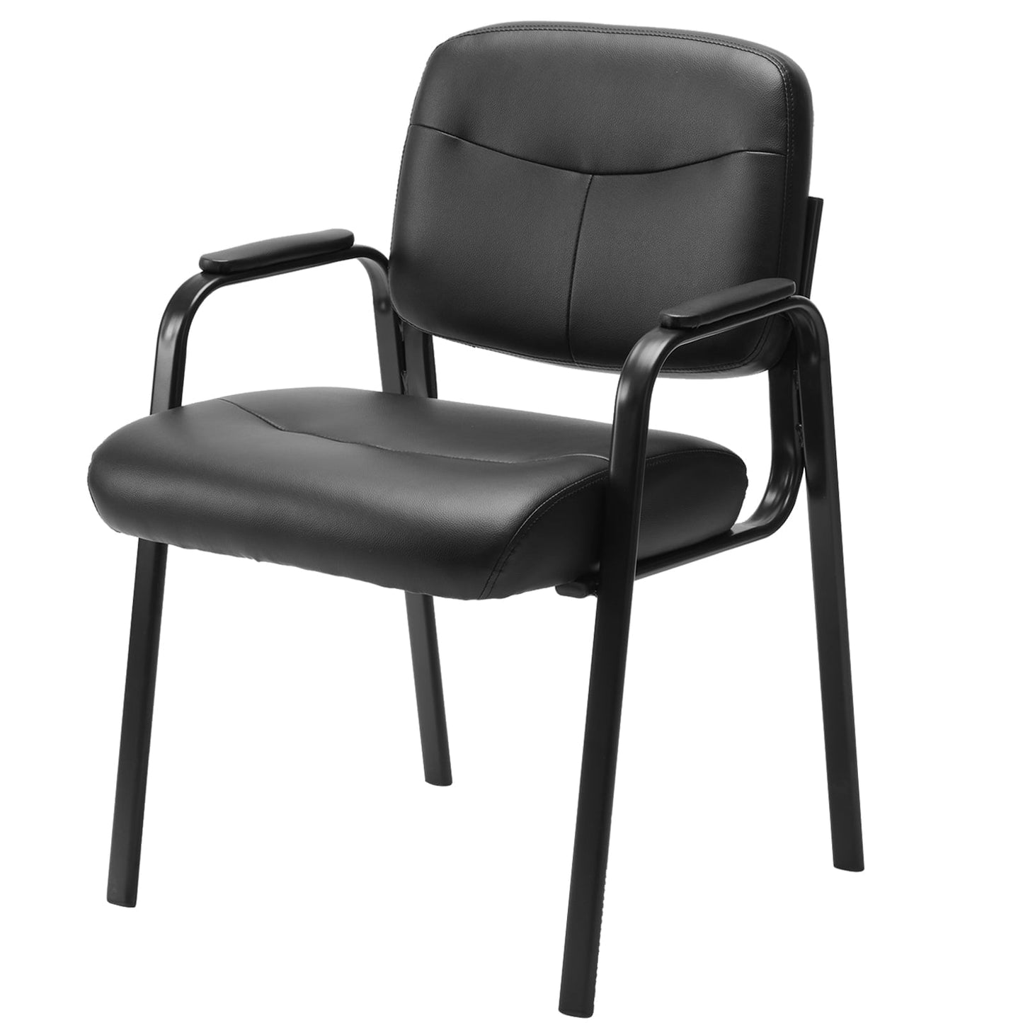CONCETTA Reception Chair with Lumbar Support and Padded Arms,No Wheels,PU Leather, Black