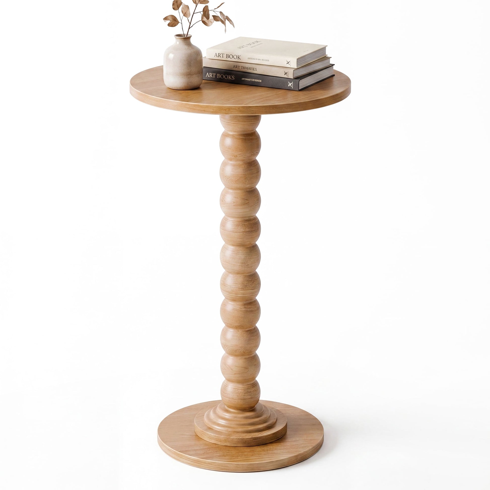 CONCETTA Modern Round Side Table, Accent End Table with Solid Wood Spindle, Small Drink Table for Living Room, Bedroom, Couch, Office, Wood