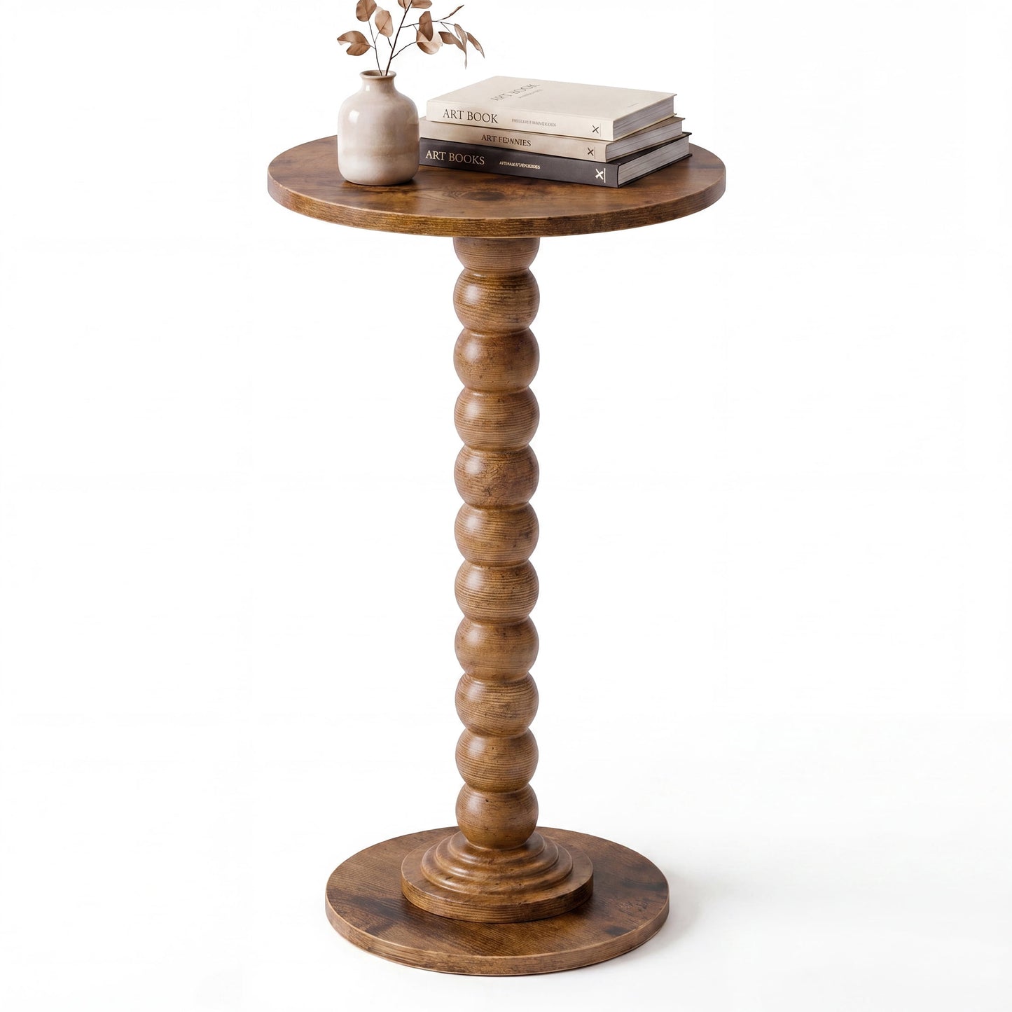 CONCETTA Modern Round Side Table, Accent End Table with Solid Wood Spindle, Small Drink Table for Living Room, Bedroom, Couch, Office, Brown