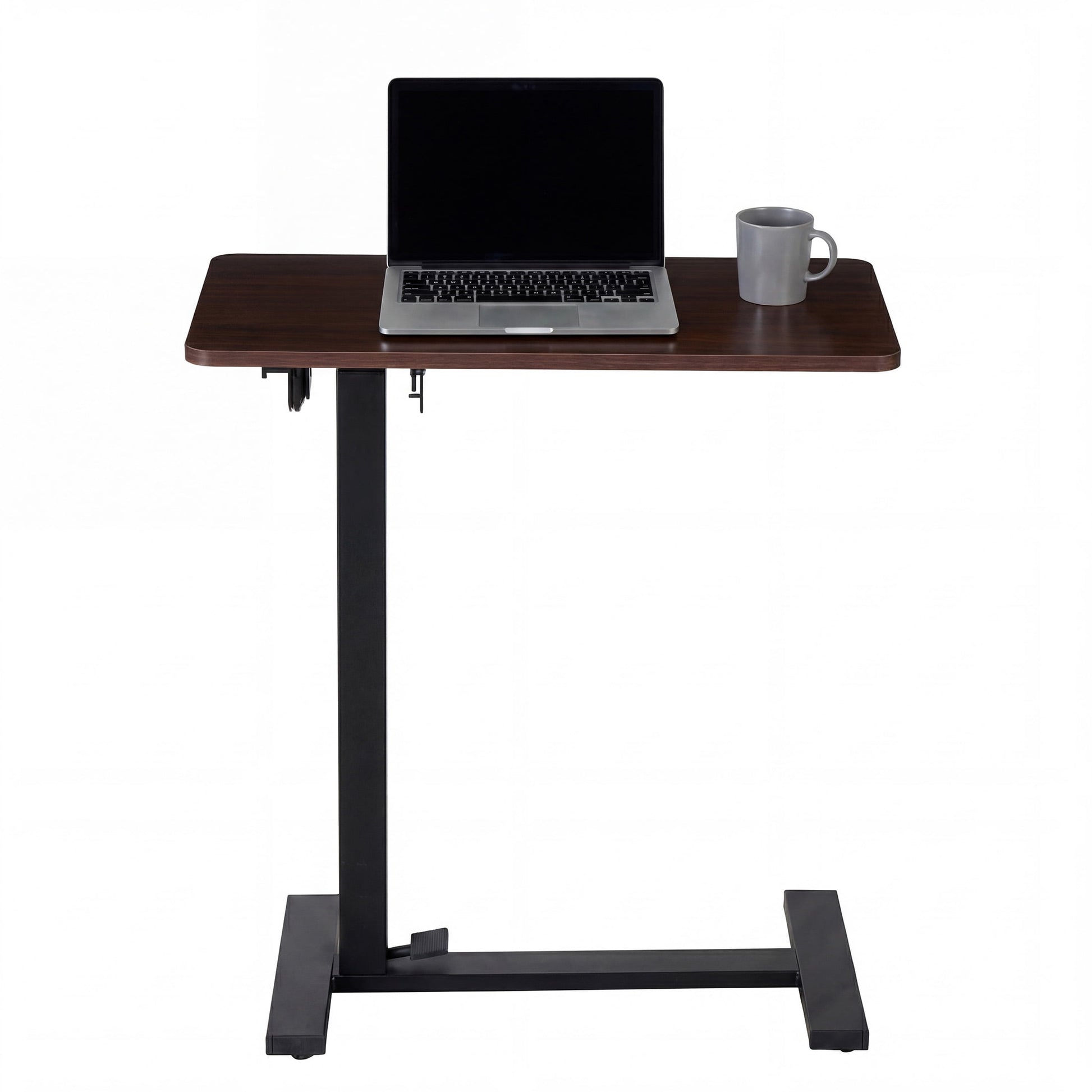 CONCETTA Overbed Table with Wheels Mobile Standing Desk, Adjustable height, Double-Sided Flip, Saves Space for Office, Classroom, Brown