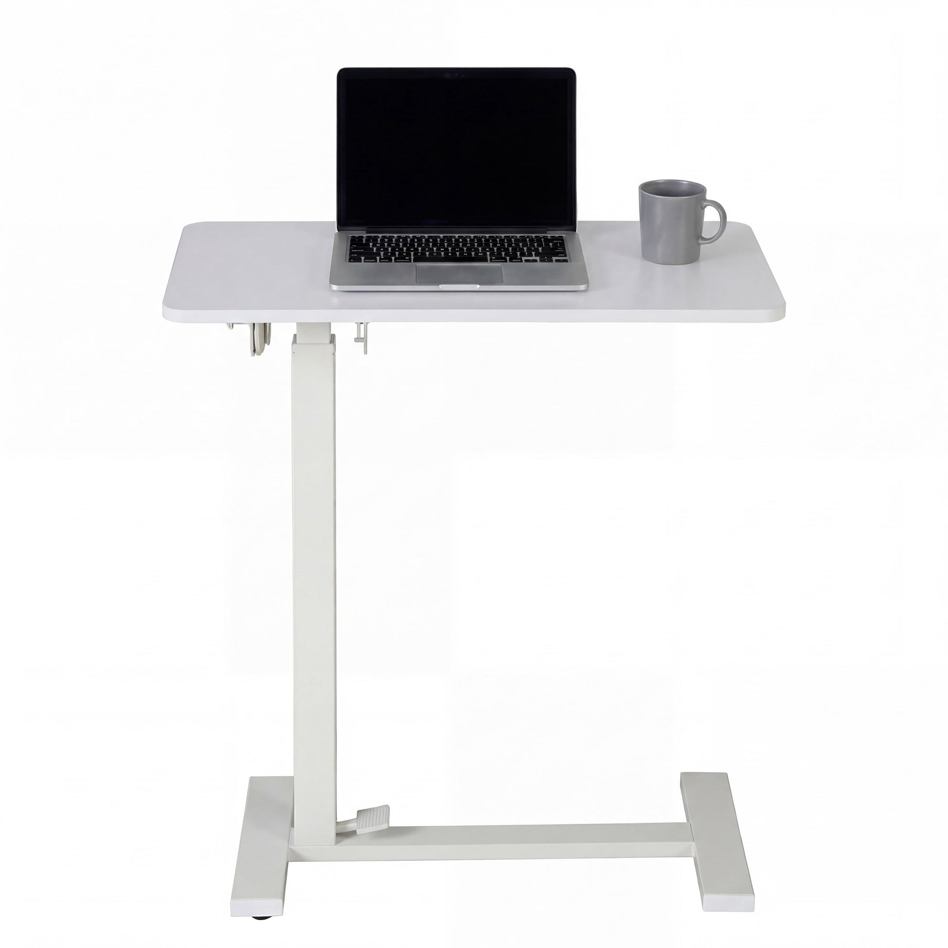 CONCETTA Overbed Table with Wheels Mobile Standing Desk, Adjustable height, Double-Sided Flip, Saves Space for Office, Classroom, White