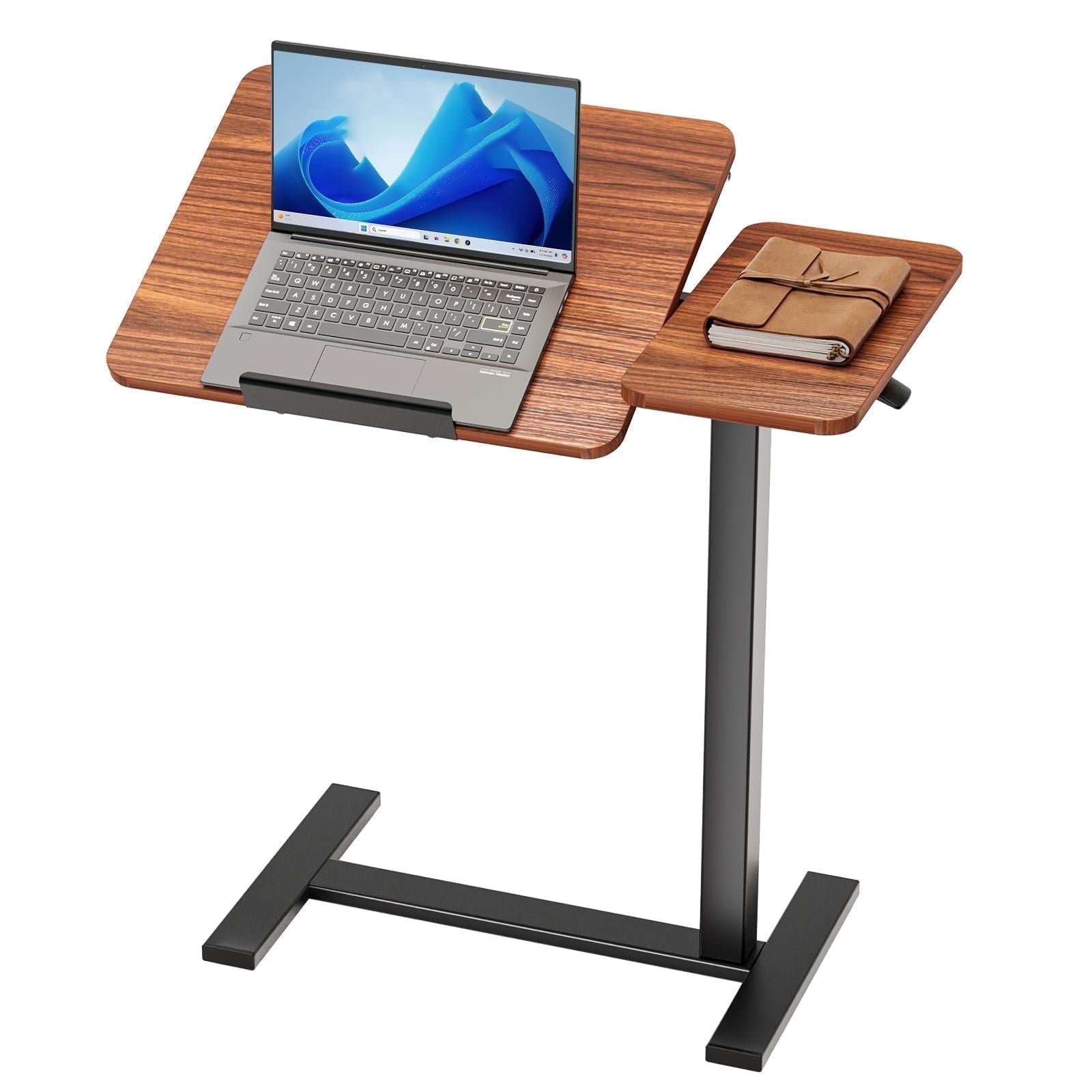 CONCETTA Overbed Table with Wheels Mobile Standing Desk, Adjustable height, Single-Sided Flip, Saves Space for Hospital, Home, Brown