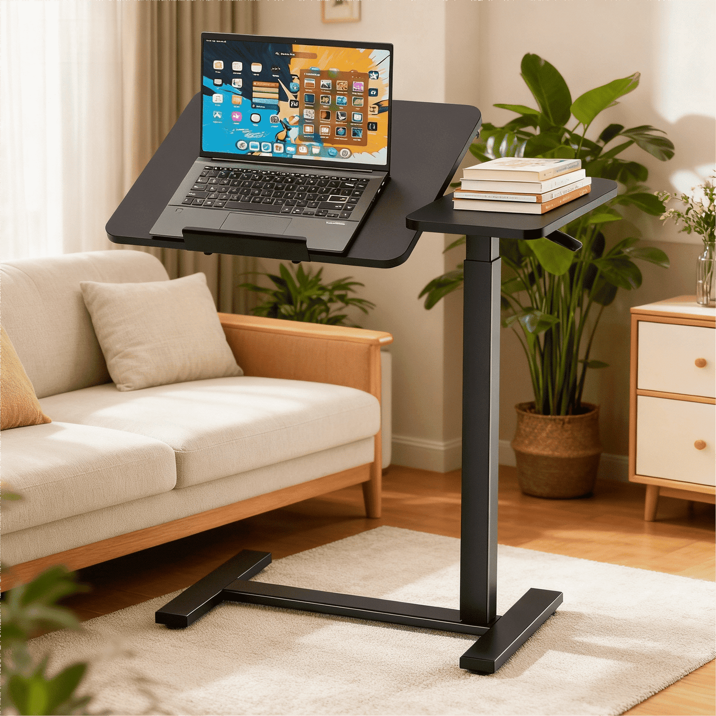 CONCETTA Overbed Table with Wheels Mobile Standing Desk, Adjustable height, Single-Sided Flip, Saves Space for Hospital, Home, Black