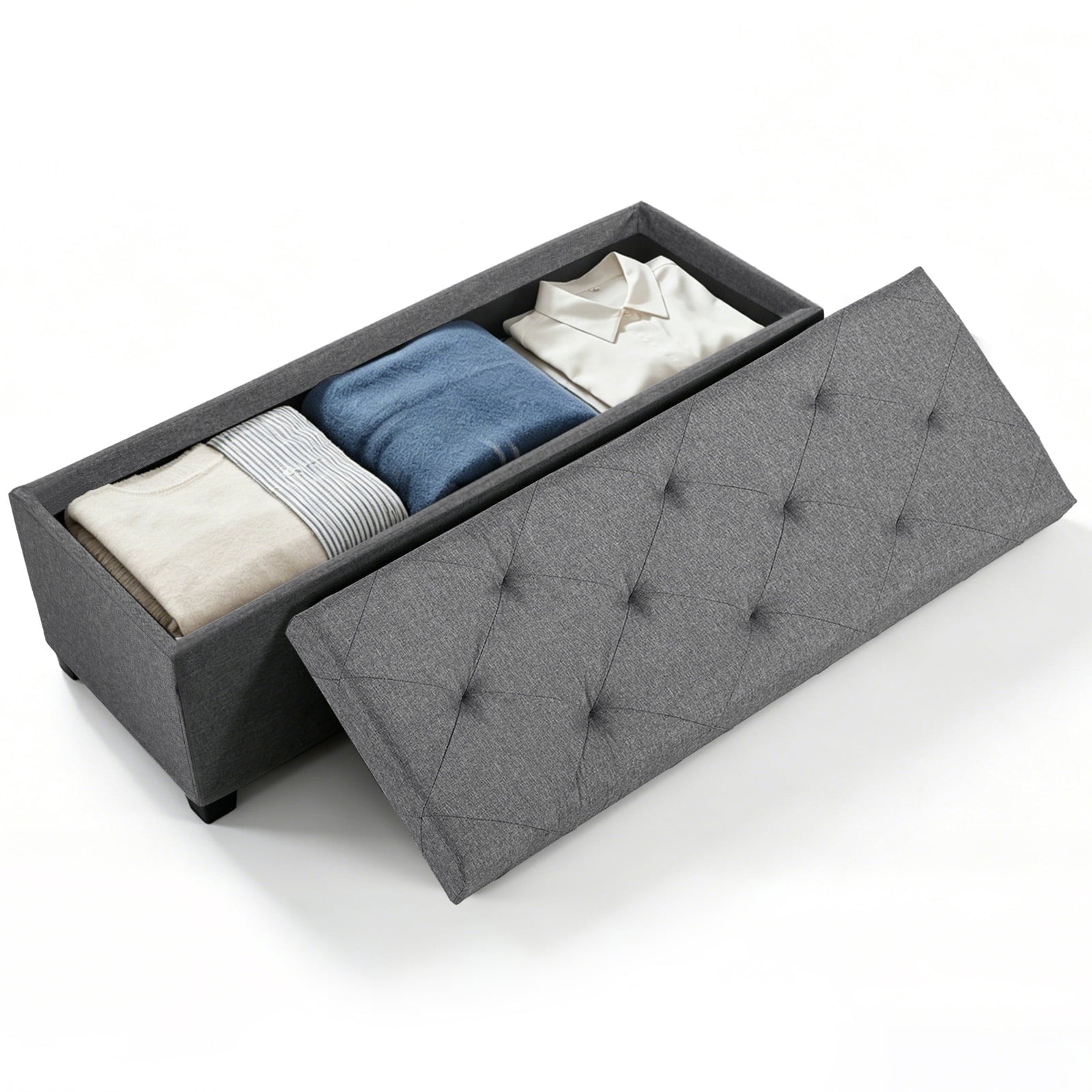 CONCETTA Versatile Storage Ottoman Bench, Tufted Upholstered End of Bed Chest, Foot Rest with Legs, Ample Capacity for Living Room, Entryway, Dark Gray