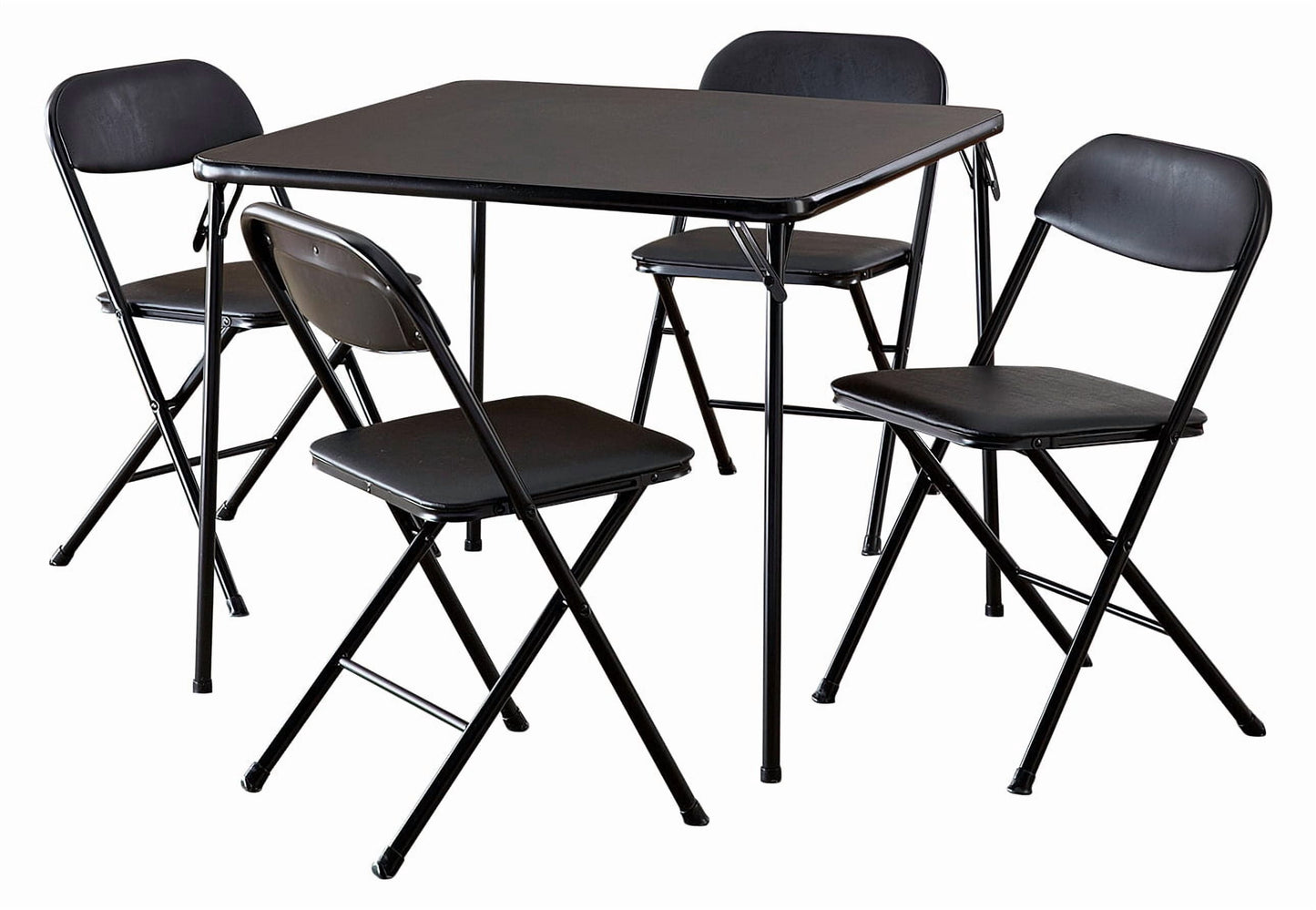 COSCO 5-Piece Folding Set with Card Table and 4 Vinyl Padded Chairs, Black