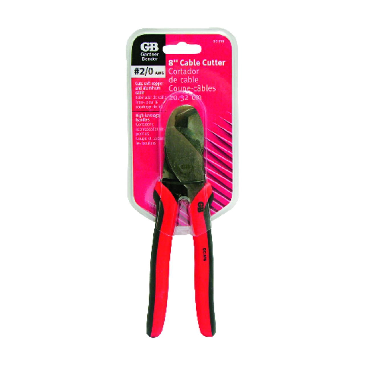 Cable Cutter, #2/0 AWG Soft Copper and Aluminum Cable, Contoured Steel Cutting Blades, 8 inch length