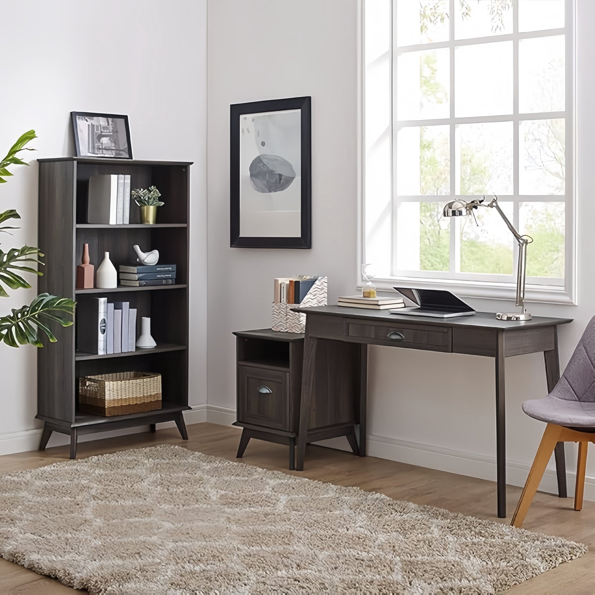 Caffoz Newport Series Home Office Computer Writing Desk,Smoke Oak