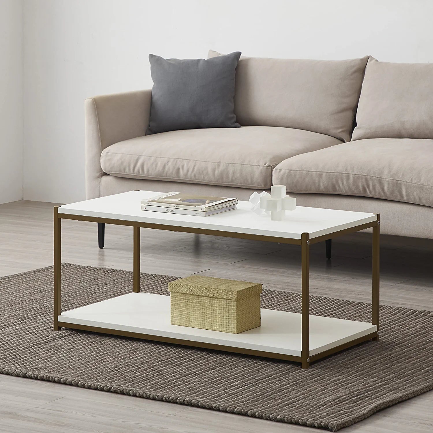 Caffoz Tall Center Table Coffee Table, White and Gold