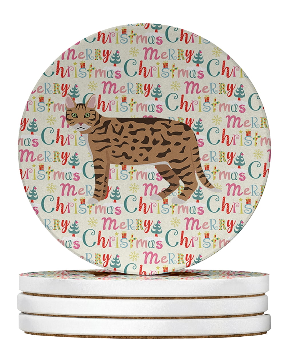 California Spangled #2 Cat Christmas Large Sandstone Coasters Pack of 4 4 in x 4 in