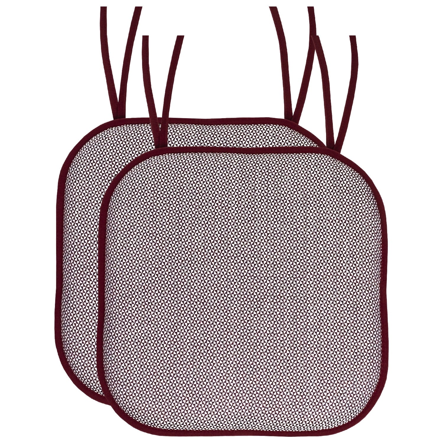 Cameron Memory Foam Non-Slip Chair Cushion Pad with Ties 2 Pack - Wine/White