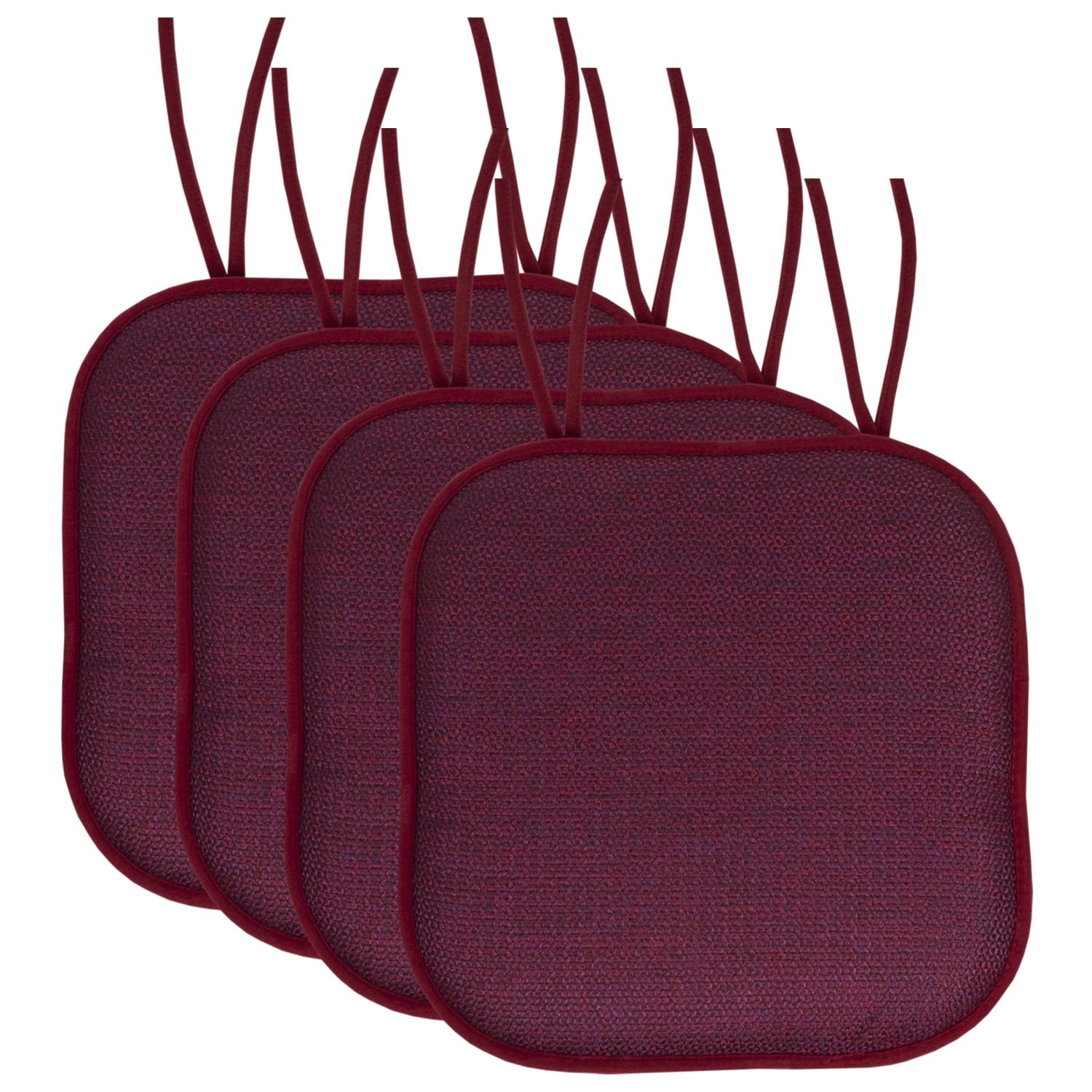 Cameron Memory Foam Non-Slip Chair Cushion Pad with Ties 4-Pack- Wine