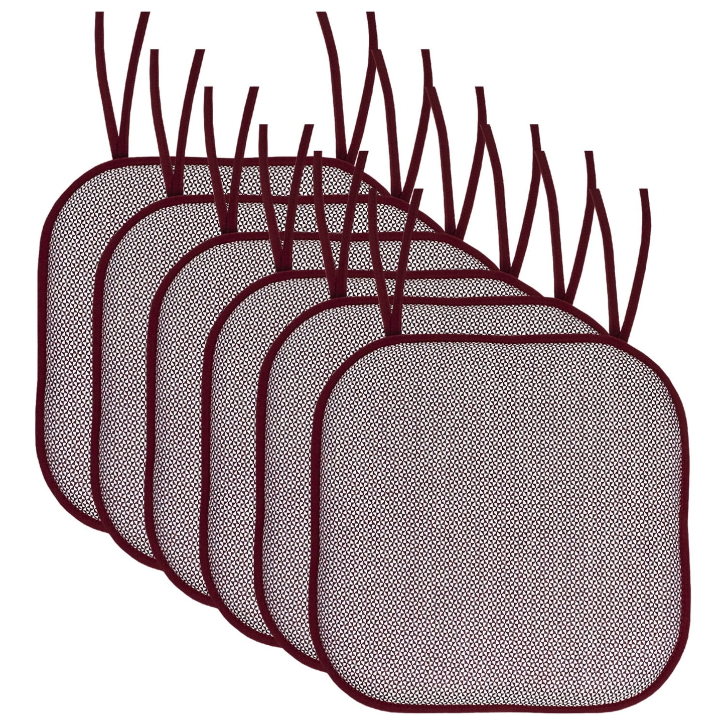 Cameron Memory Foam Non-Slip Chair Cushion Pad with Ties 6-Pack- Wine and White
