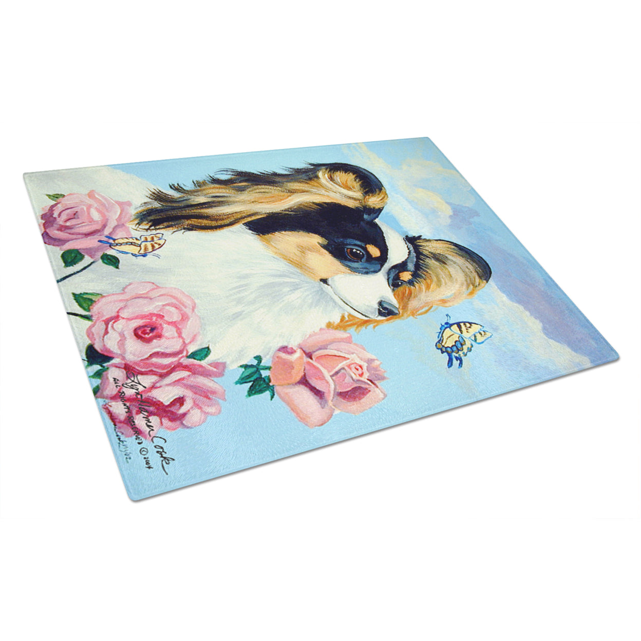 Caroline's Treasures 7242LCB Papillon Glass Cutting Board Large, 12H x 16W, multicolor