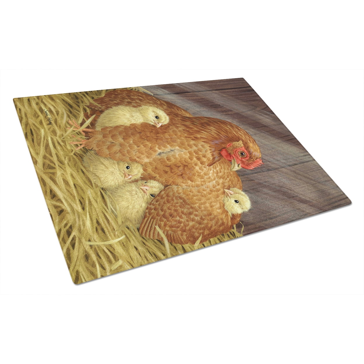 Caroline's Treasures ASA2011LCB My Little Chickadees with Hen Chicken Glass Cutting Board Large, 12H x 16W, multicolor