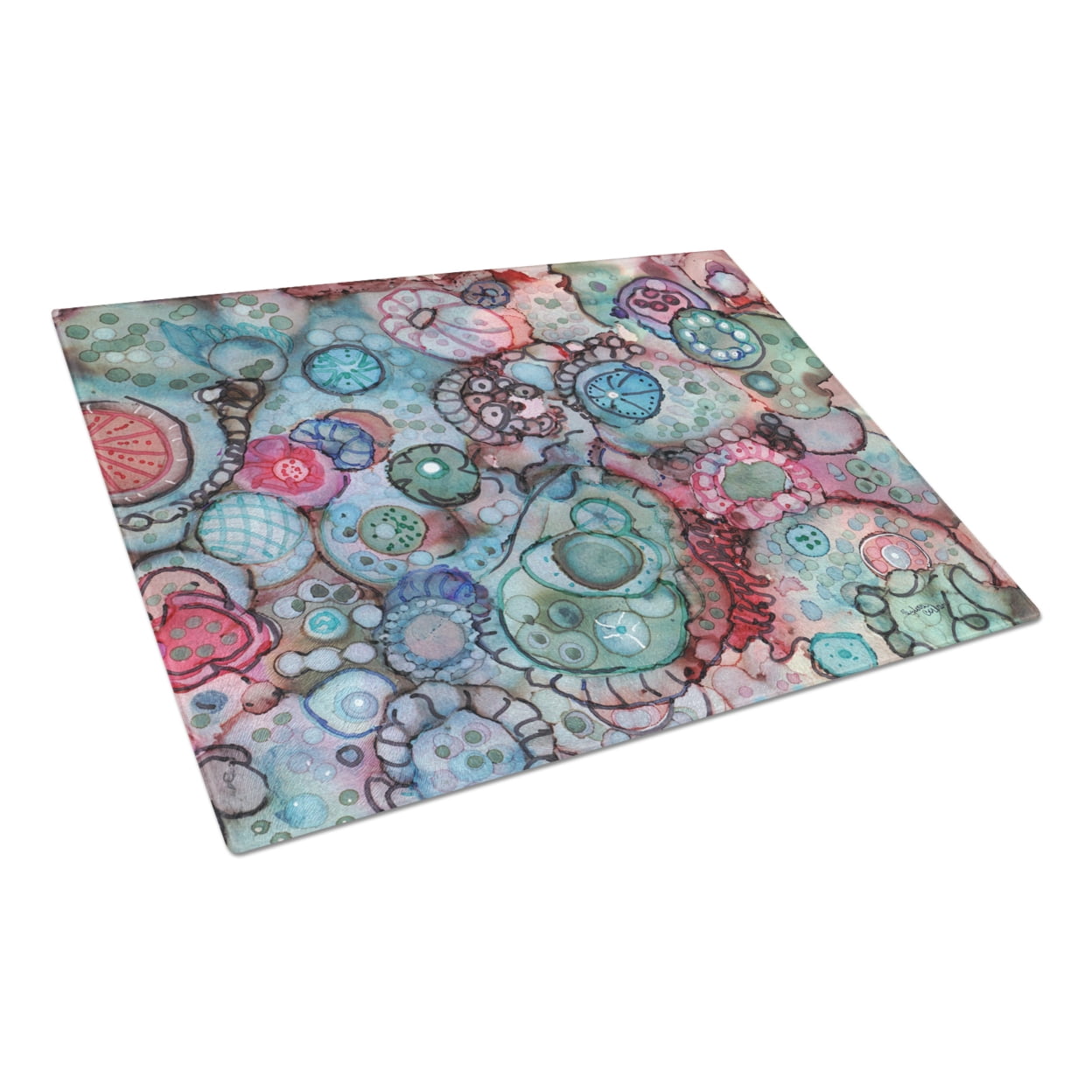 Caroline's Treasures Abstract in Reds and Blues Glass Cutting Board Large