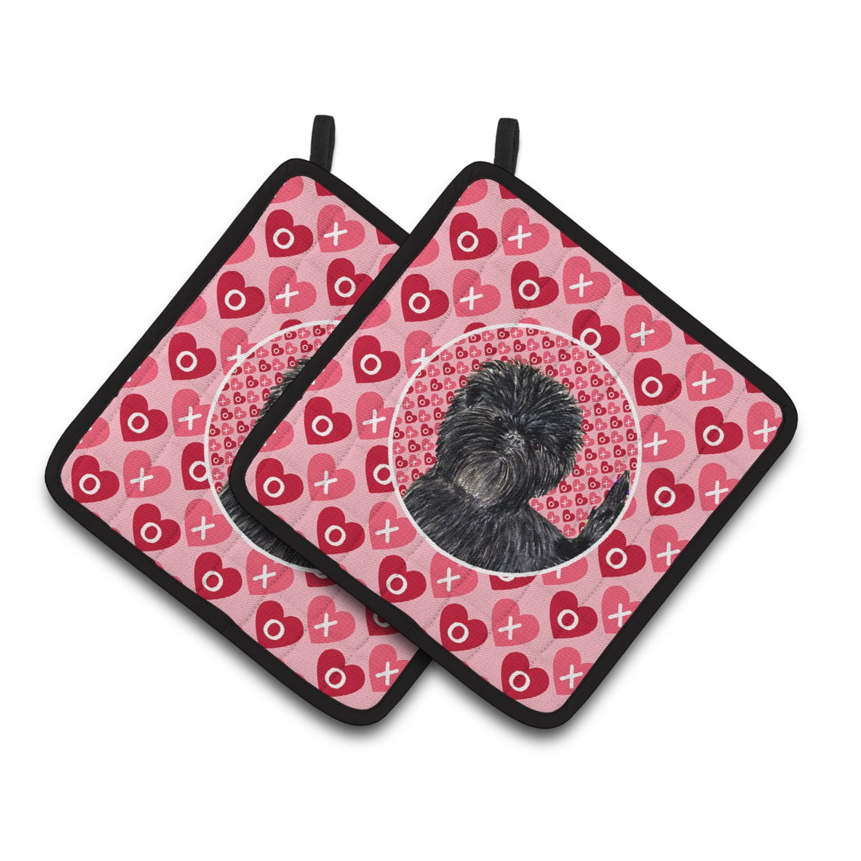 Caroline's Treasures Affenpinscher Hearts Love and Valentine's Day Portrait Pair of Pot Holders