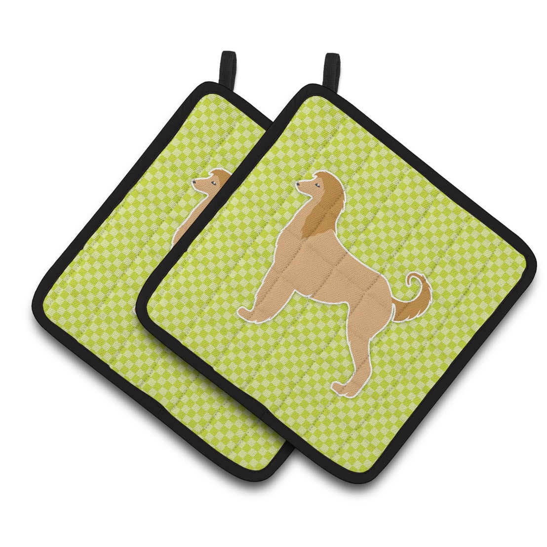 Caroline's Treasures Afghan Hound Checkerboard Green Pair of Pot Holders
