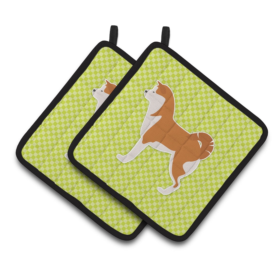 Akita Checkerboard Green Pair of Pot Holders