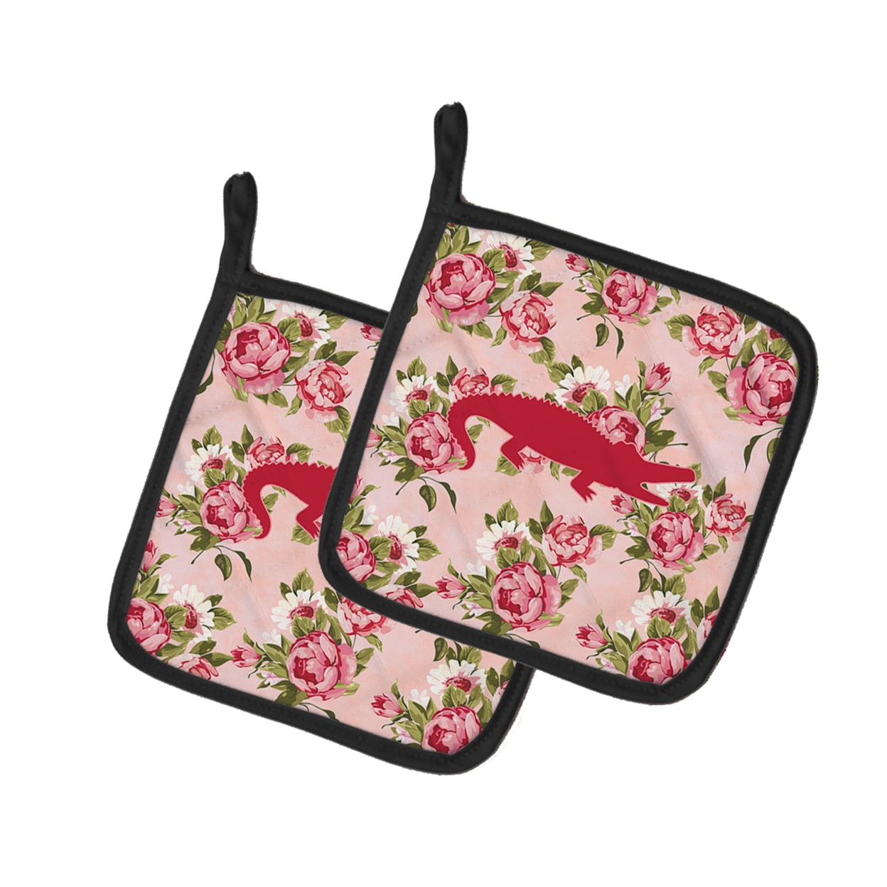 Caroline's Treasures Alligator Shabby Chic Pink Roses Pair of Pot Holders