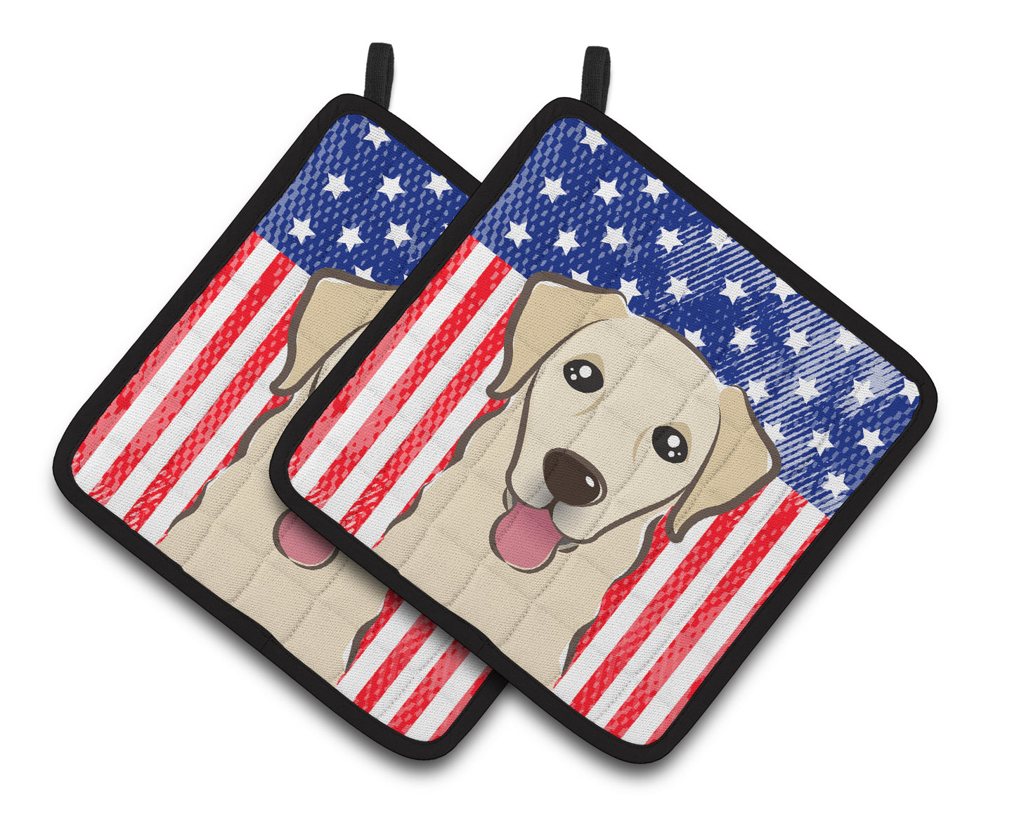 American Flag and Golden Retriever Pair of Pot Holders