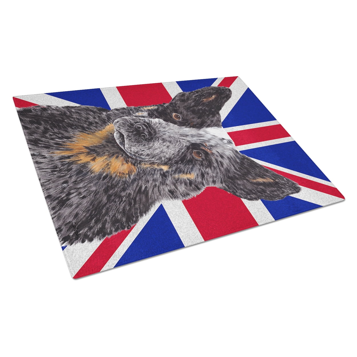 Caroline's Treasures Australian Cattle Dog with English Union Jack British Flag Glass Cutting Board Large Size