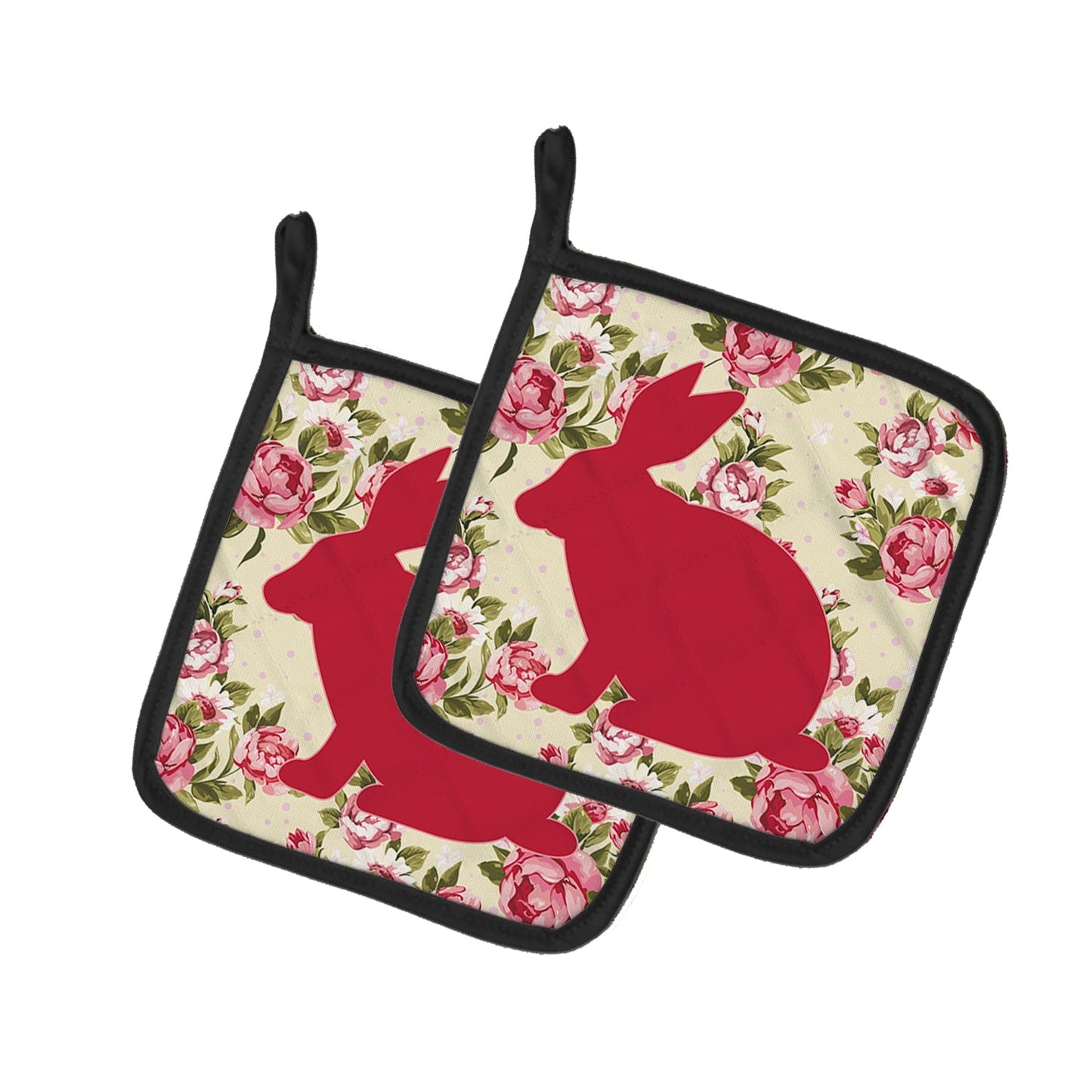 Caroline's Treasures BB1002-RS-YW-PTHD Rabbit Shabby Chic Yellow Roses Pair of Pot Holders , 7.5HX7.5W, multicolor