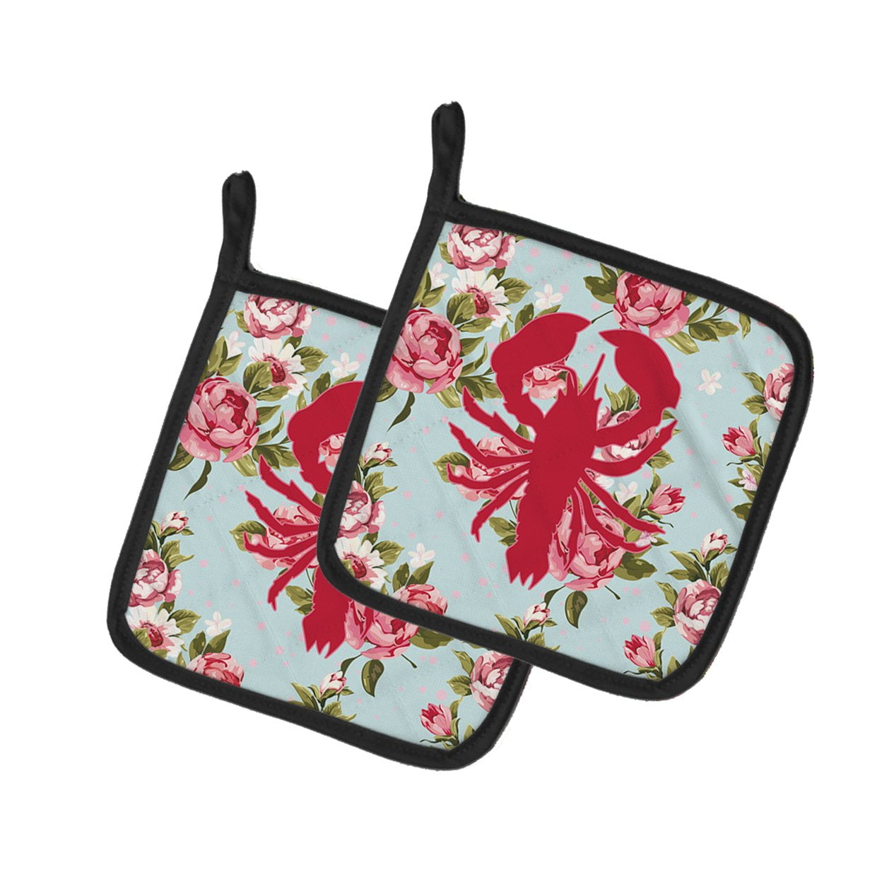 Caroline's Treasures BB1015-RS-BU-PTHD Lobster Shabby Chic Blue Roses Pair of Pot Holders , 7.5HX7.5W, multicolor