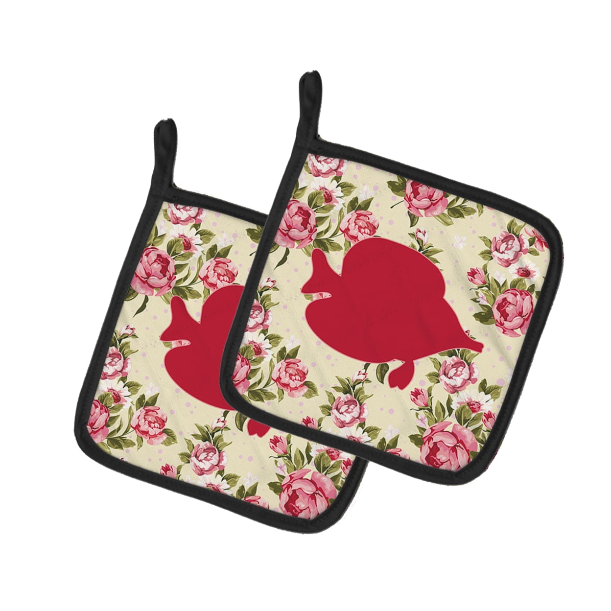 Fish - Tang Fish Shabby Chic Yellow Roses Pair of Pot Holders