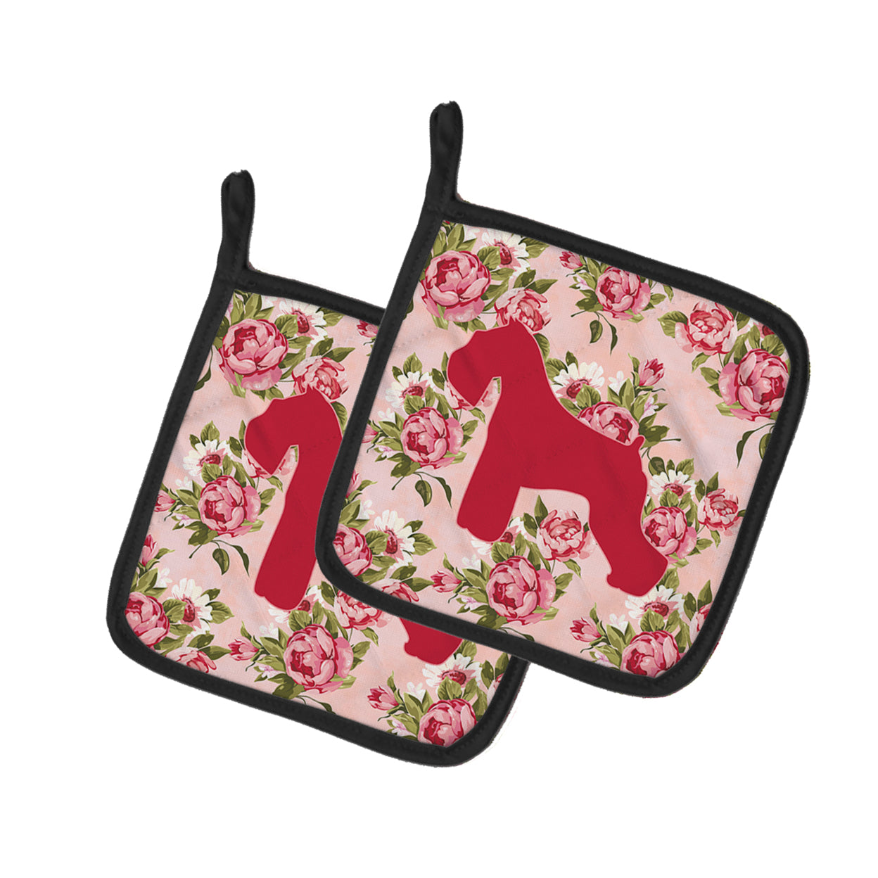 Caroline's Treasures BB1073-RS-PK-PTHD Schnauzer Shabby Chic Pink Roses Pair of Pot Holders , 7.5HX7.5W, multicolor