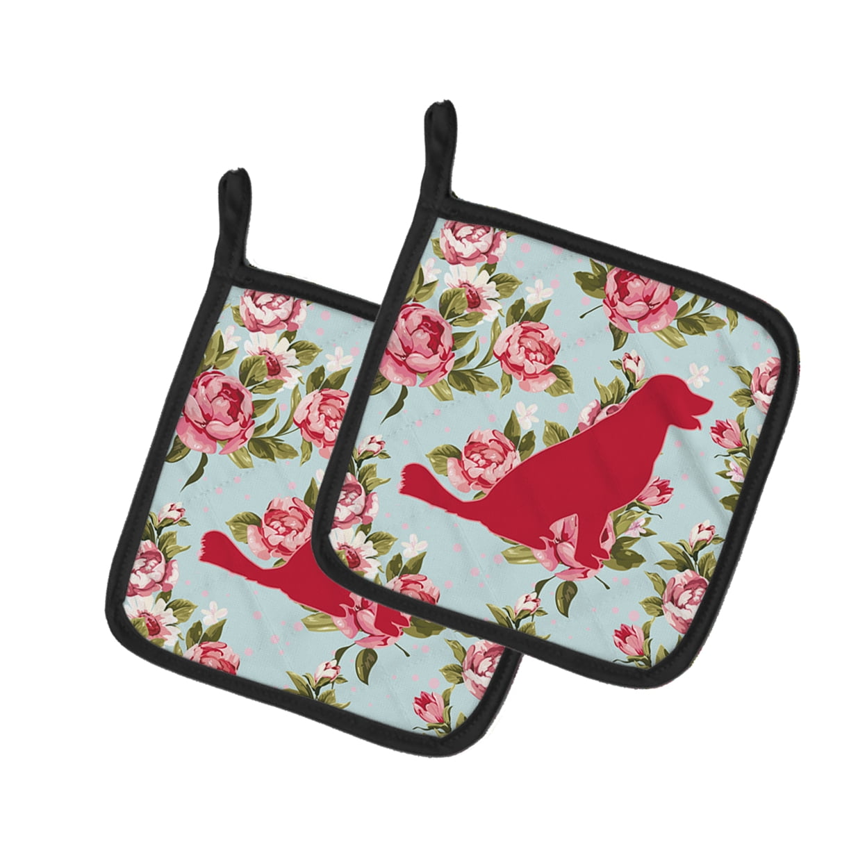 Labrador Shabby Chic Blue Roses Pair of Pot Holders